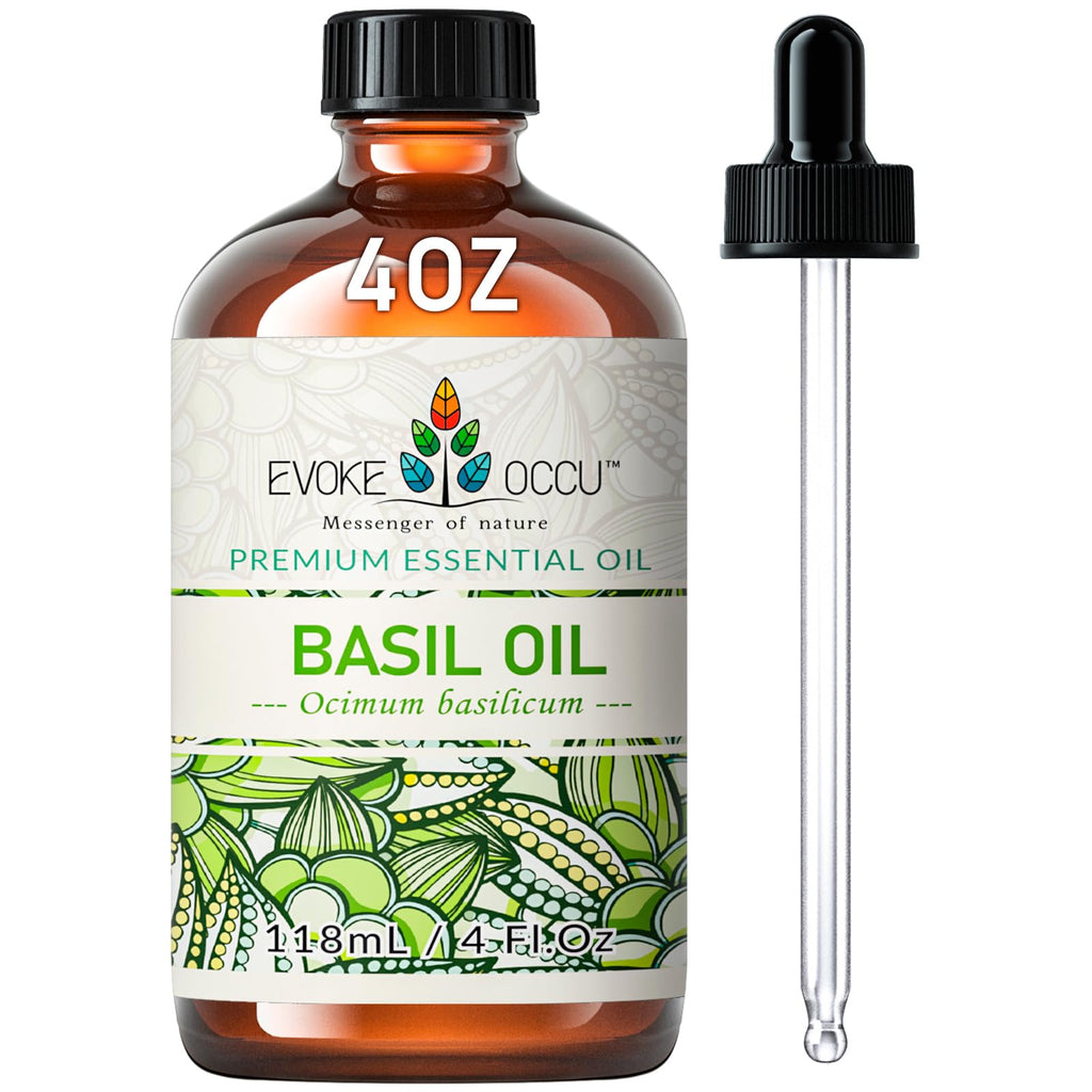 EVOKE OCCU Basil Essential Oil for Skin Massage Diffuser and Candle Making- 4 Fl Oz