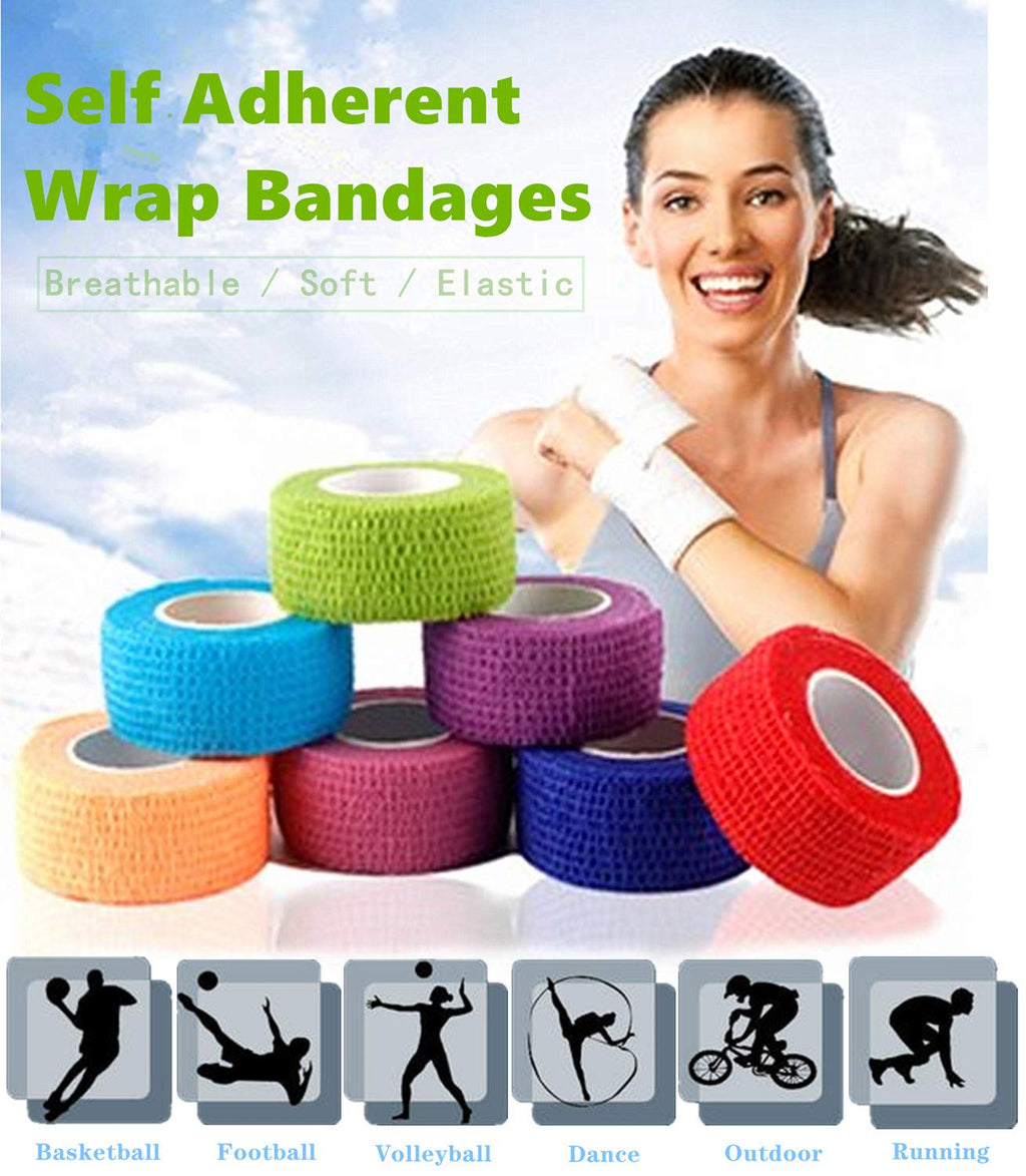 Self Adhesive Elastic Bandage Wrap - Pack of 8 Rolls 1 x 5 Yards Stretch Self-Adherent Cohesive Wrap Bandages First Aid Tape for