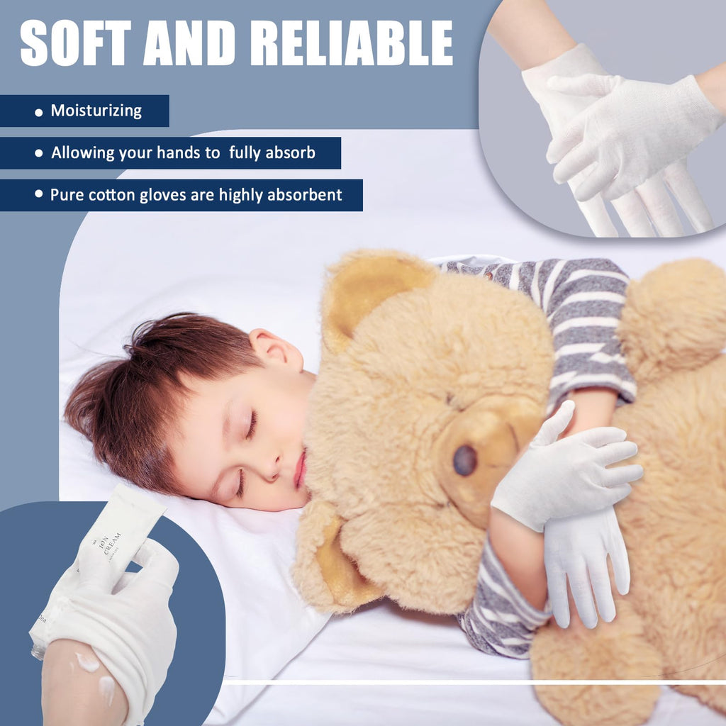 Ramede 24 Pairs Eczema Gloves for Kids Eczema Sleeves Moisturizing Gloves White Cotton Gloves Washable and Reusable Overnight Dr