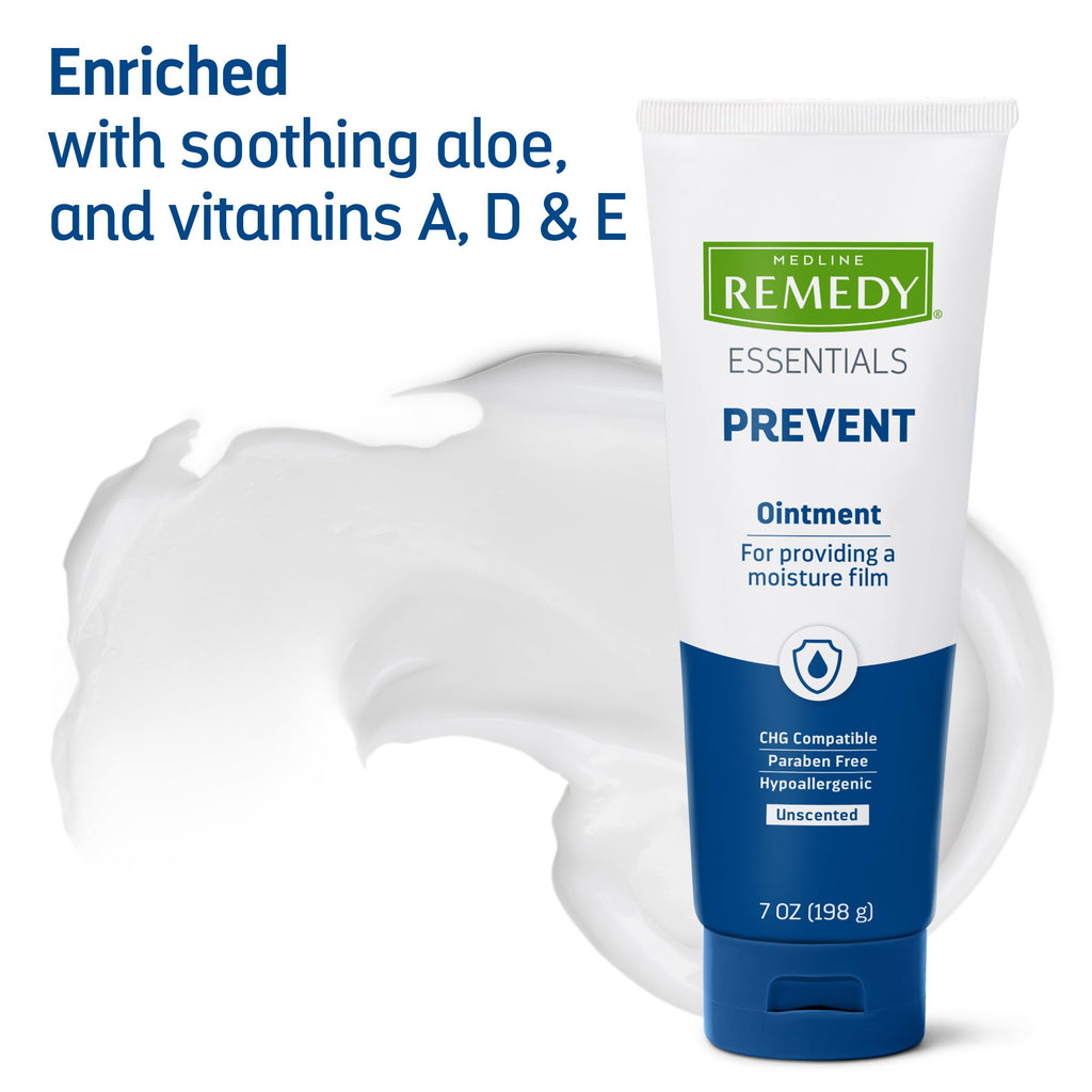 Medline Remedy Essentials Ointment (7 oz Tube), Unscented, Moisturizing Breathable Film, Aloe, Vitamins A, D & E, Soothing Incon