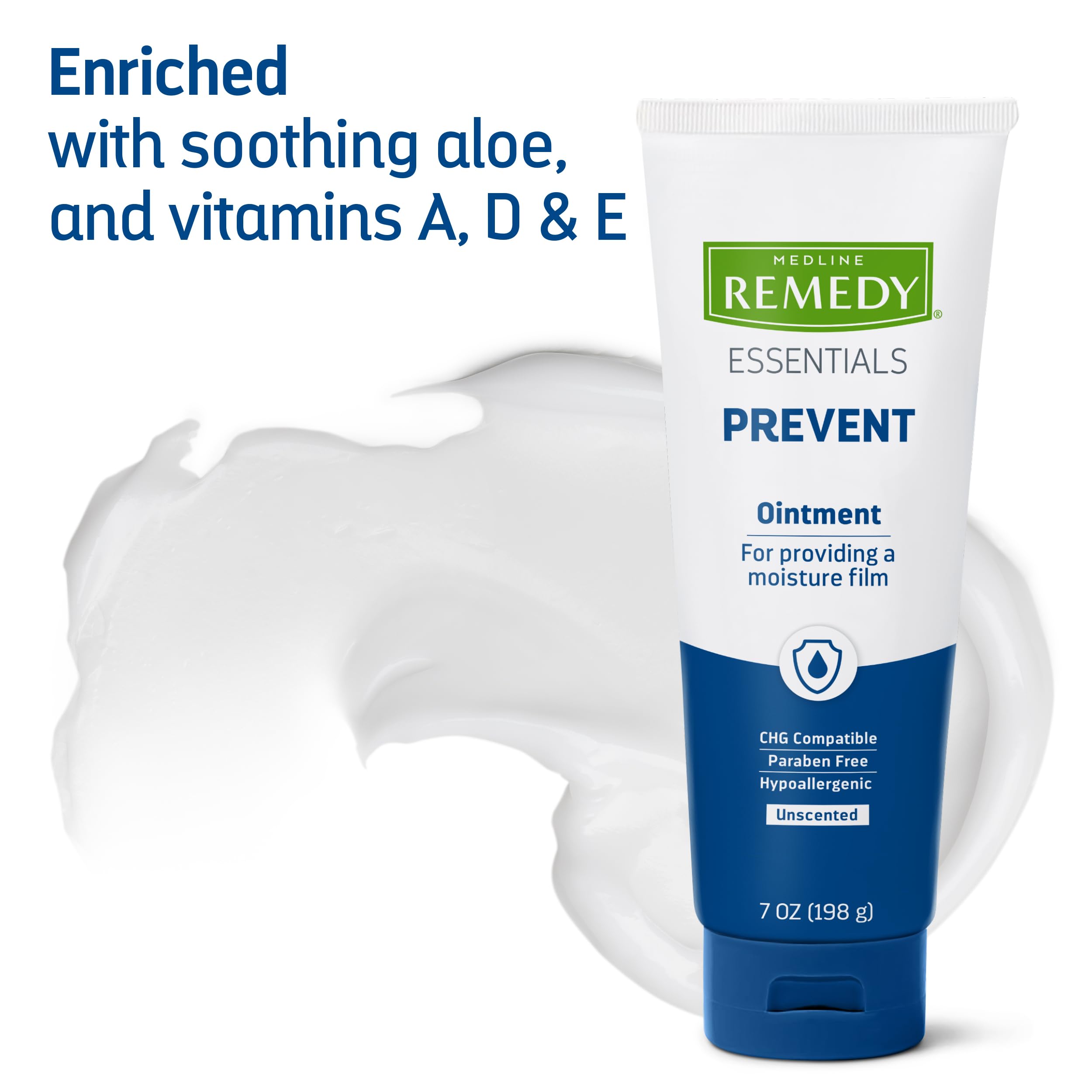 Medline Remedy Essentials Ointment (7 oz Tube), Unscented, Moisturizing Breathable Film, Aloe, Vitamins A, D & E, Soothing Incon