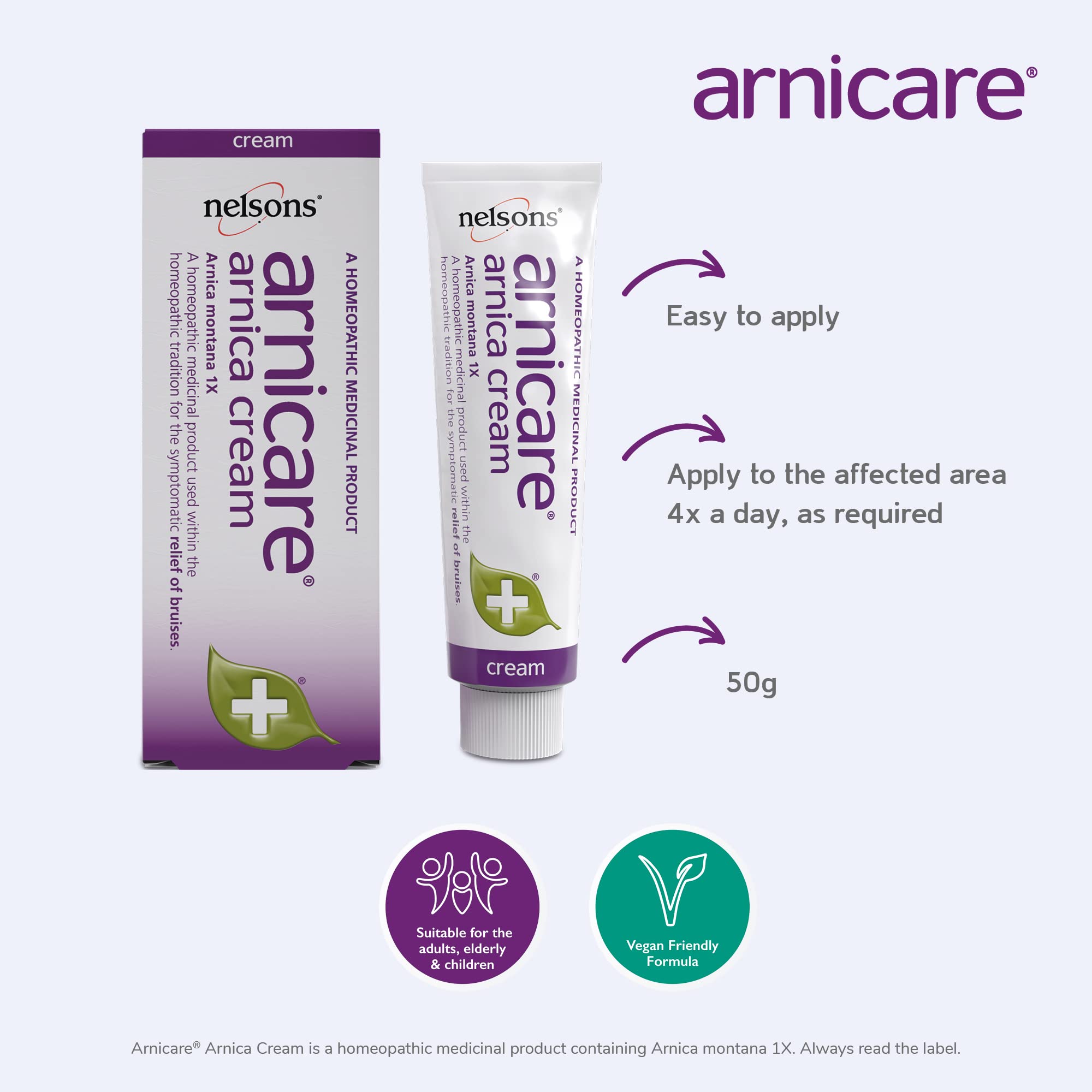 Nelsons Arnicare, Arnica Cream, Homeopathic Remedies, for Bruise Relief, Apply to Skin, Suitable for Adults, The Elderly & Child