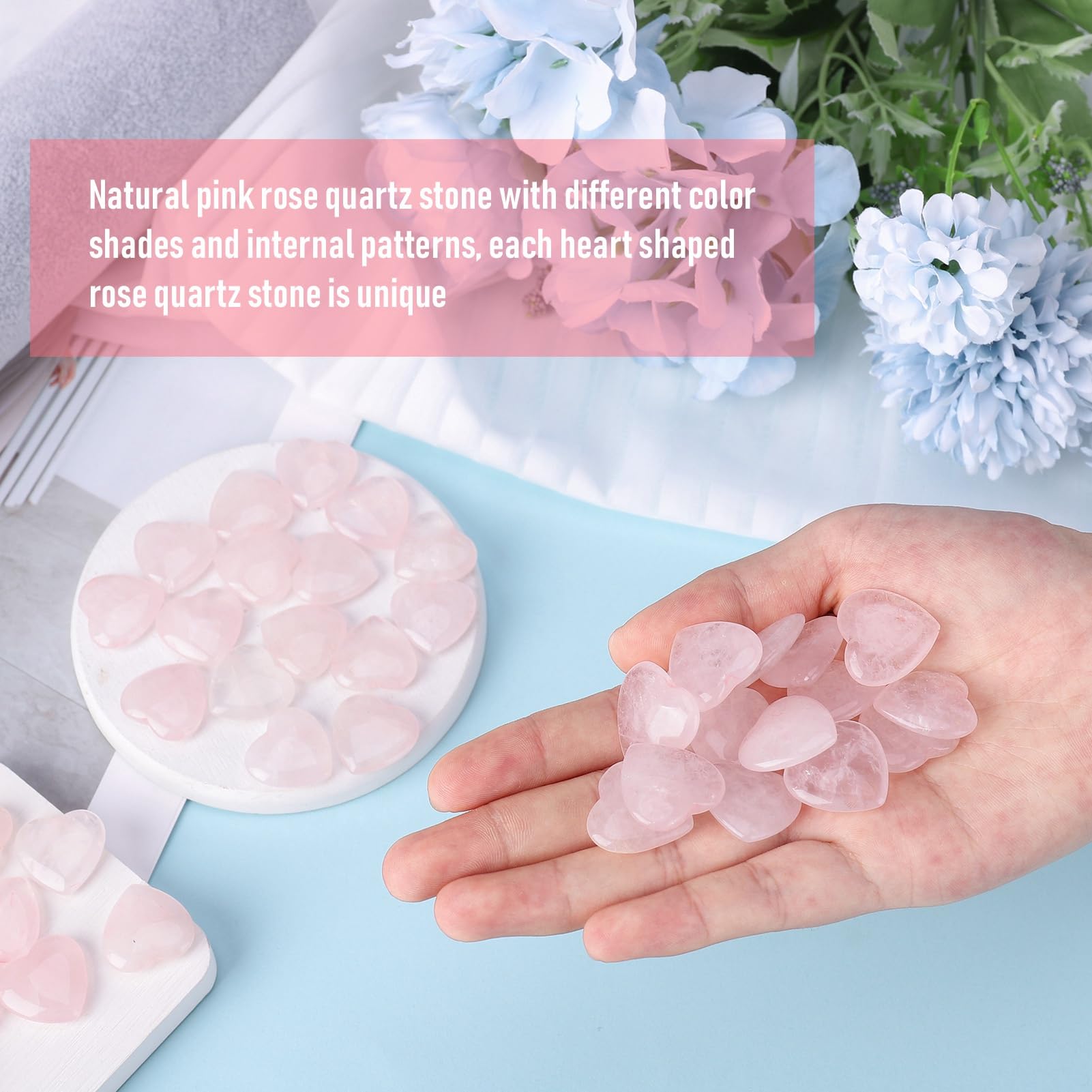 Guiqulai 60 Pcs Rose Quartz Crystals,Heart Natural Polished Crystal,0.8 Inch Mini Healing Stone,Worry Stone Bulk,Love Carved Pal