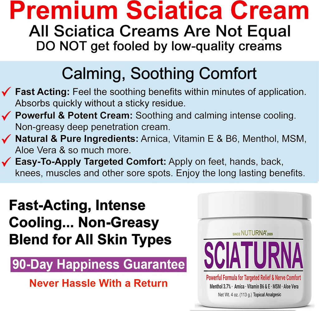 Sciatica Nerve Cream - Maximum Strength Comfort Cream for Feet, Hands, Legs, Toes, Back - Natural Ultra Strength Arnica, MSM, Me