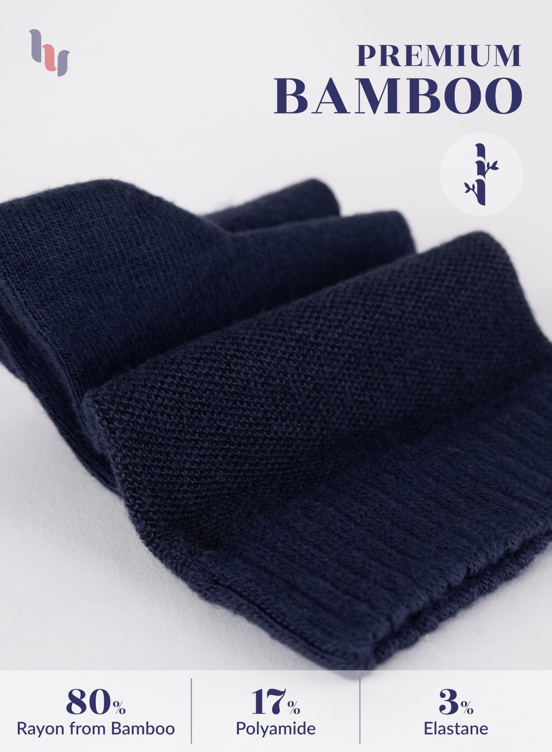 Hugh Ugoli Diabetic Socks for Men, Loose Ankle Socks Bamboo, Extra-Wide, Thin, Seamless Toe and Non-Binding Top, 4 Pairs, Navy B