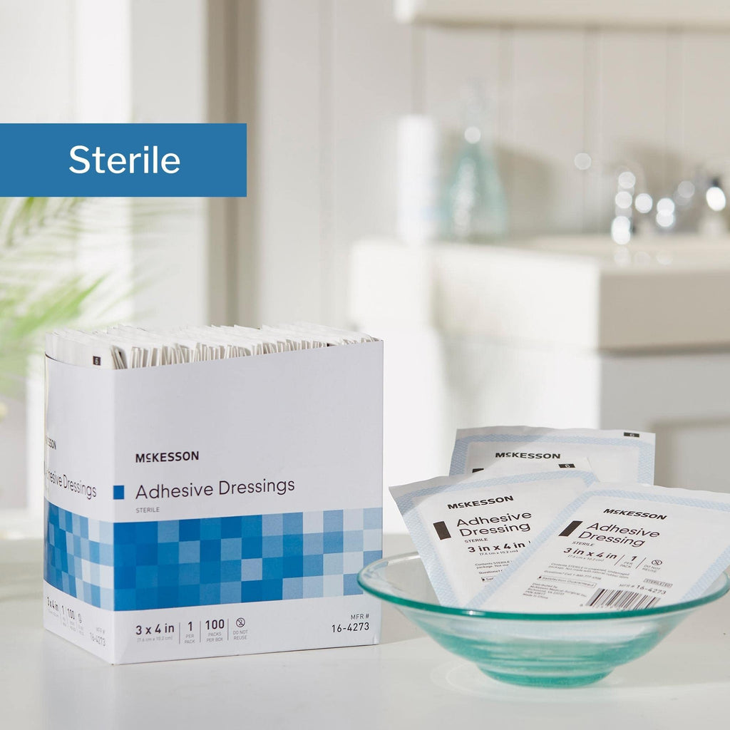 McKesson Adhesive Dressing, Sterile, Cotton/Polyester, 3 in x 4 in, 100 Count, 1 Pack