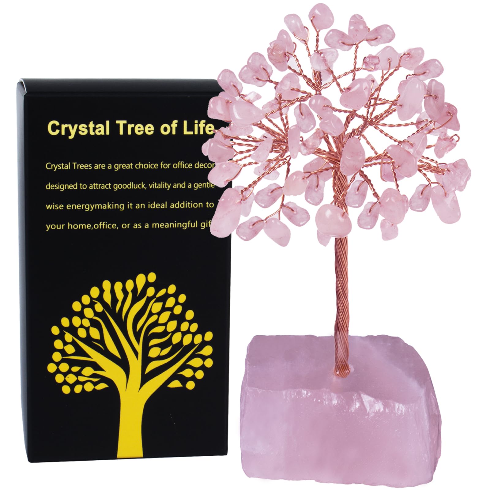 QLRSUXN Rose Quartz Crystal Tree of Life,4 Inch Natural Healing Stones,Reiki Energy Money Tree, Handmade with Copper Wire,Feng S