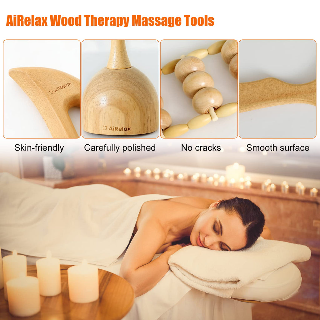 AiRelax 6 in 1 Wood Therapy Massage Tools,Lymphatic Drainage Massager Maderoterapia Kit Colombiana for Body Shaping,Body Sculpti