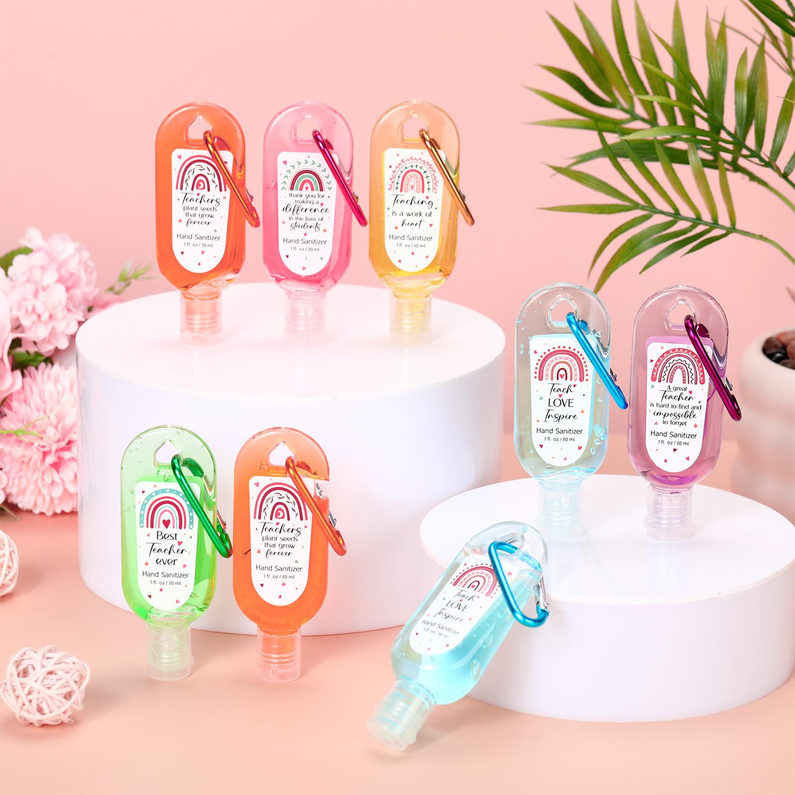 Sacubee 24 Packs Appreciation Teachers Hand Sanitizers Keychains Boho Rainbow Mini 1oz Travel Size Hand Sanitizer Gel Bulk Appre