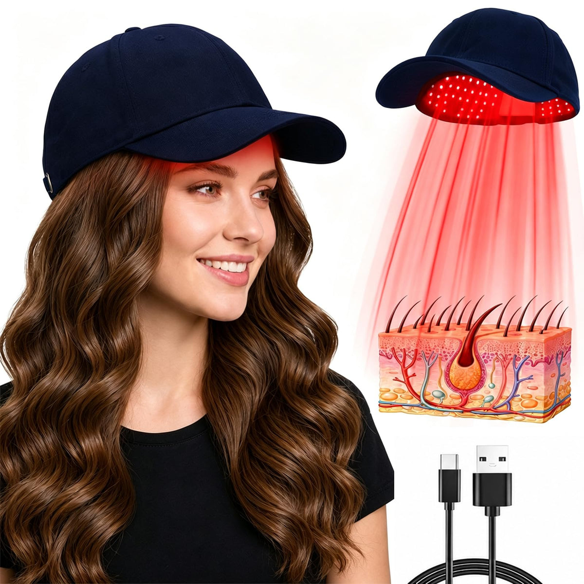 MICENGYAN Red Light Therapy Hair Growth Cap  650nm LLLT, Rechargeable,Blue