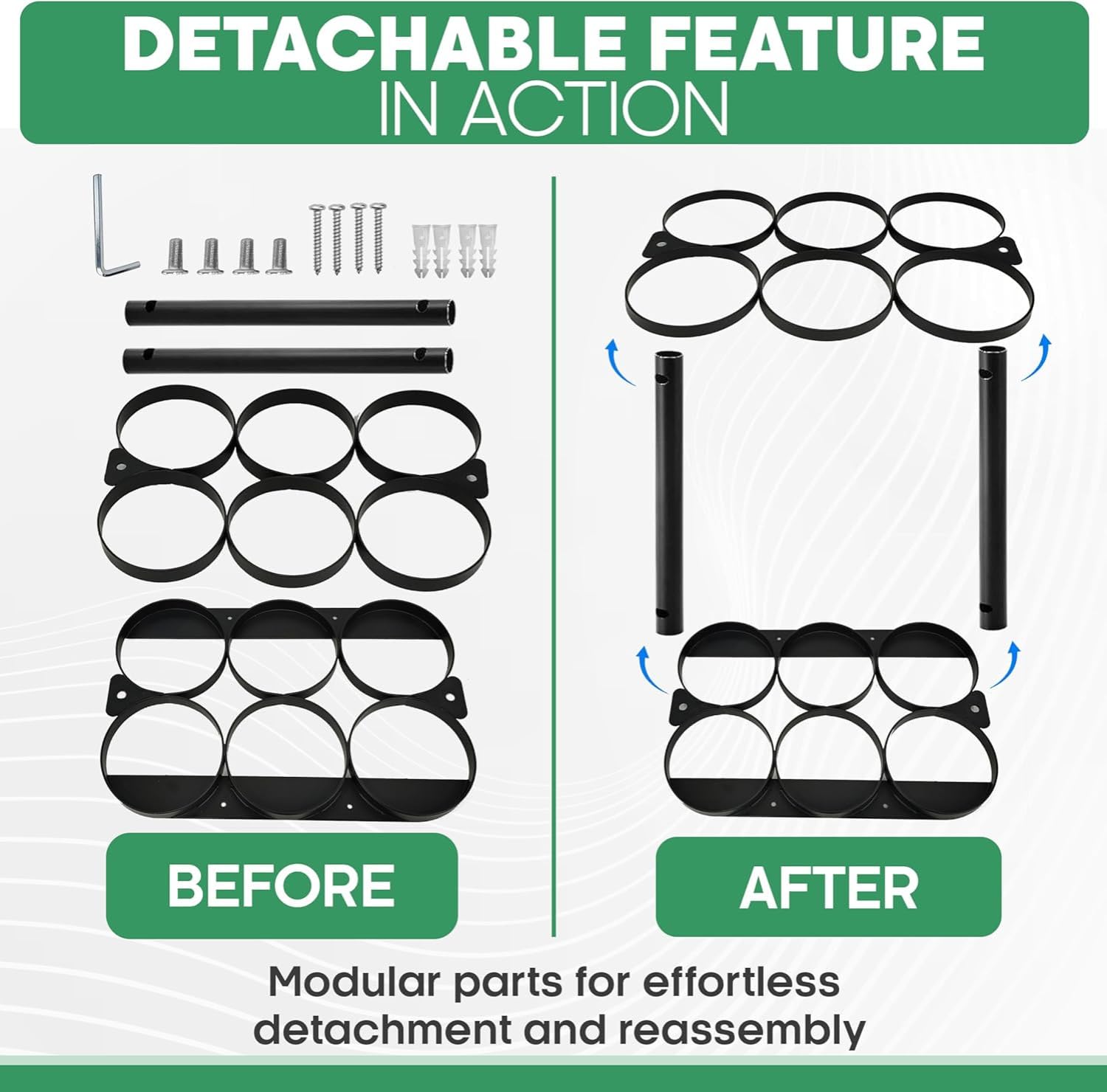 KOKAND Detachable Oxygen Tank Holder (6) for E, D, M9/C Size Cylinders - Heavy Duty Metal Storage Rack - Portable Oxygen Tank Ca