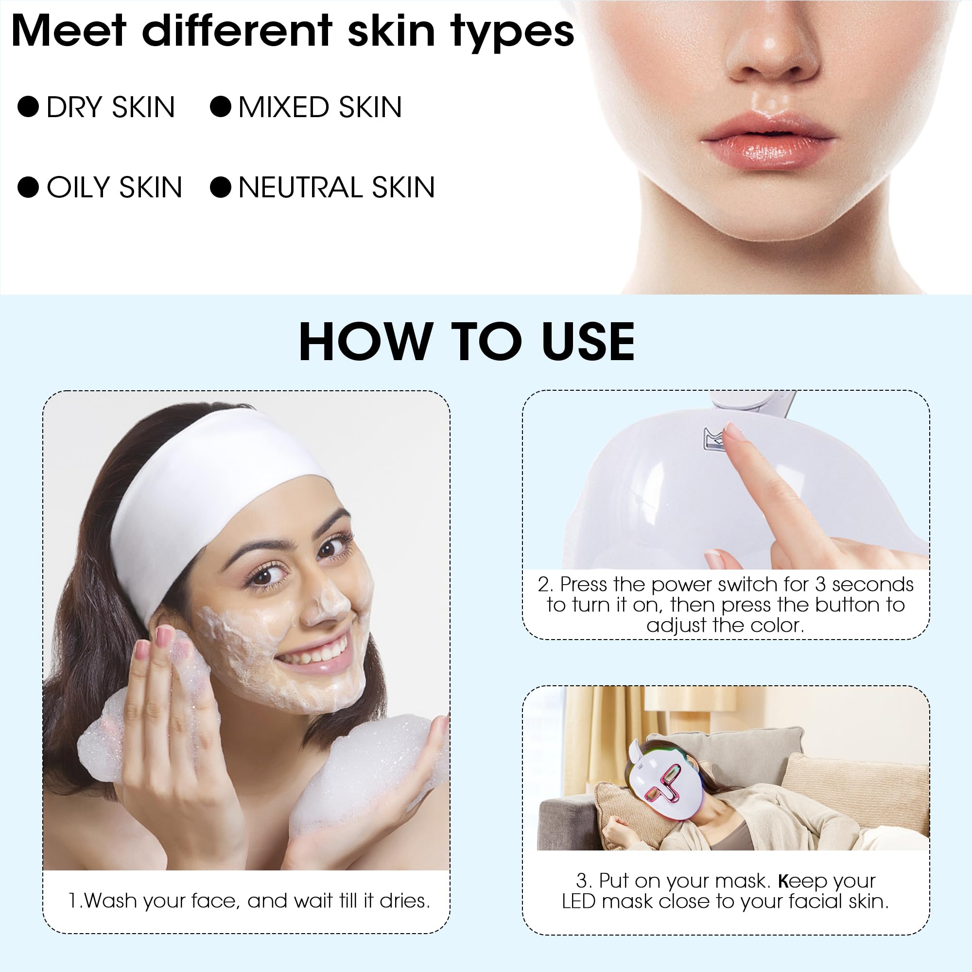 CarPerif LED Light Therapy Mask Red Blue Light Therapy for Face, Led Face Mask At Home