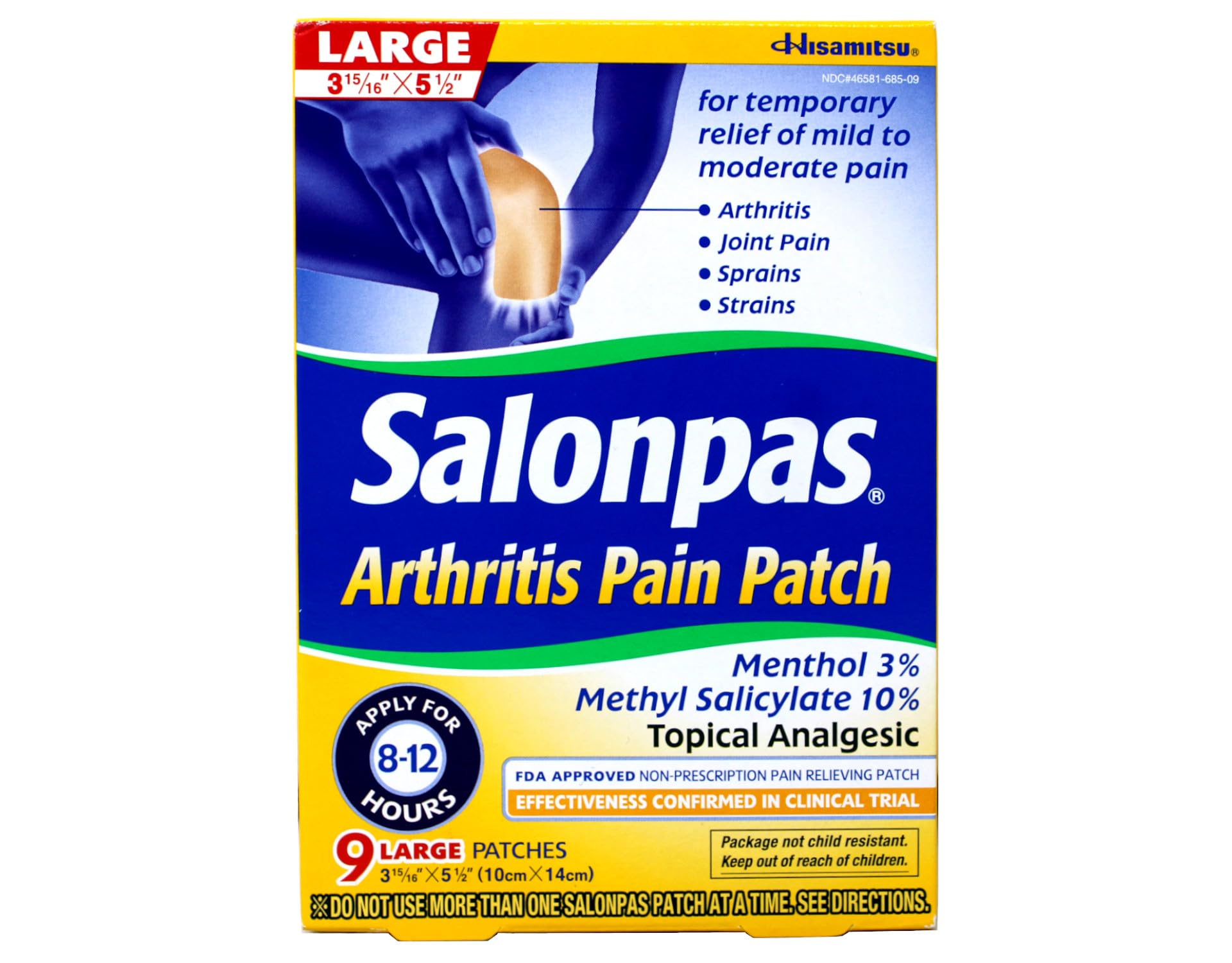 Salonpas Patch Large 3.9X5.5 Inches 9 Count for Mild to Moderate Temporary Relief