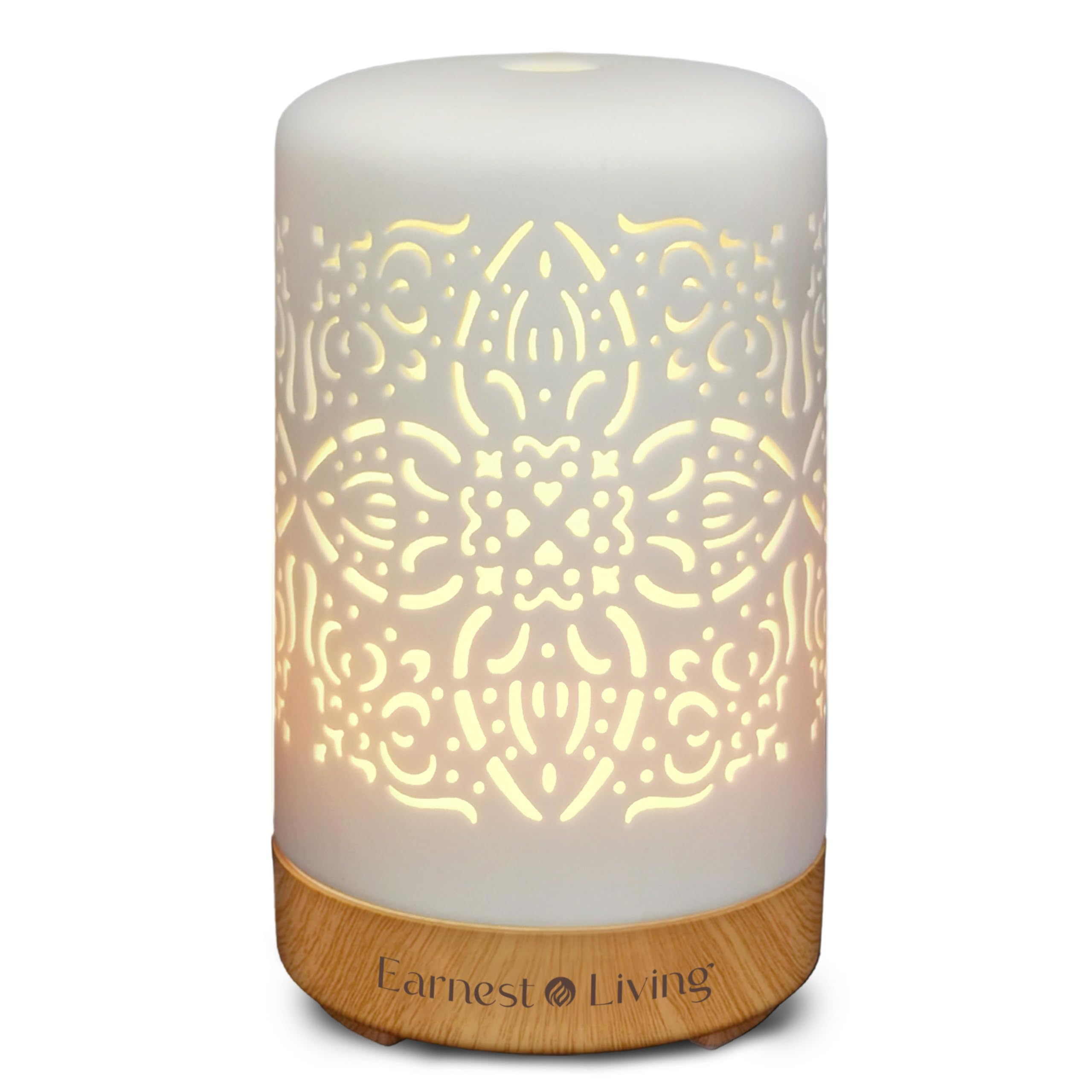 Earnest Living Essential Oil Diffuser White Ceramic Diffuser 100 ml Timers Night Lights and Auto Off Function Home Office Humidi
