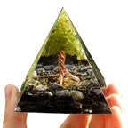 Handmade Tree of Life Orgonite Pyramid Peridot with Obsidian Crystal Stone Positive Reiki Energy Generator Healing Orgone Collec