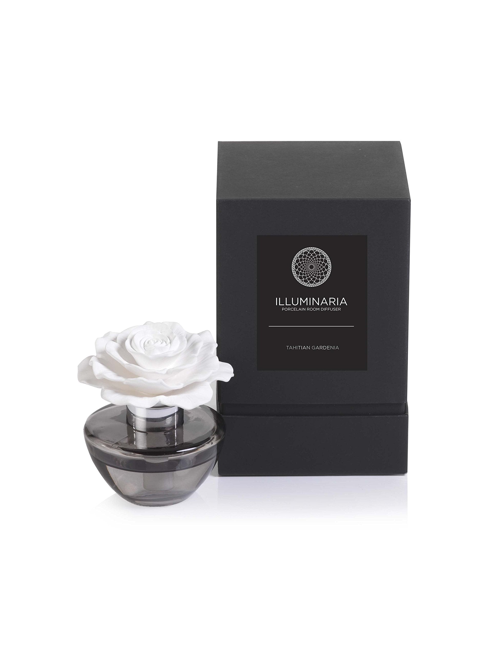 Zodax Illuminaria Porcelain Room Diffuser Gray Glass Bottle Tahitian Gardenia