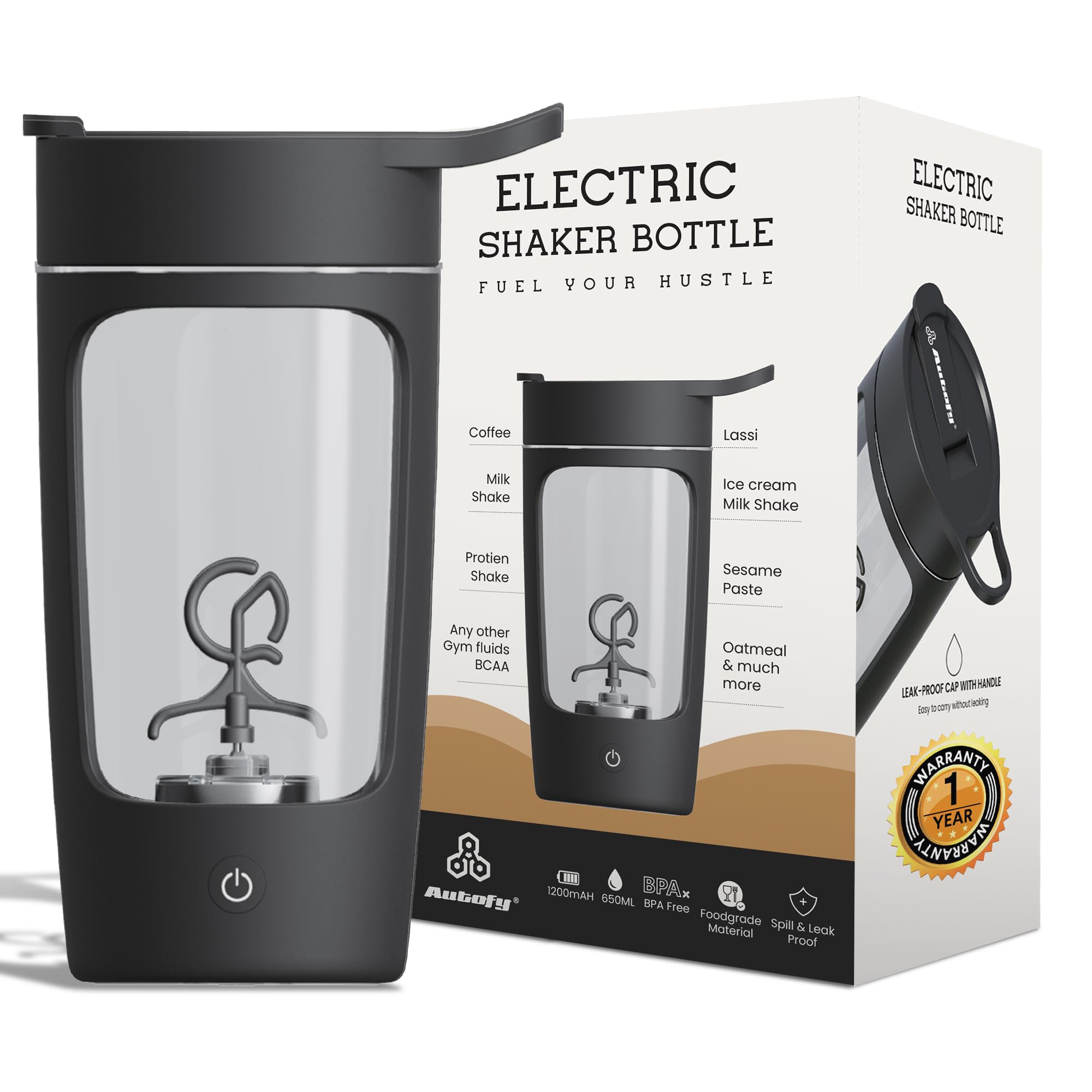 Autofy Electric Shaker For Gym Protein Shaker Bottle 100% Leakproof Design Multipurpose Use Coffee Lassi Milkshake Bcaa Mixing H