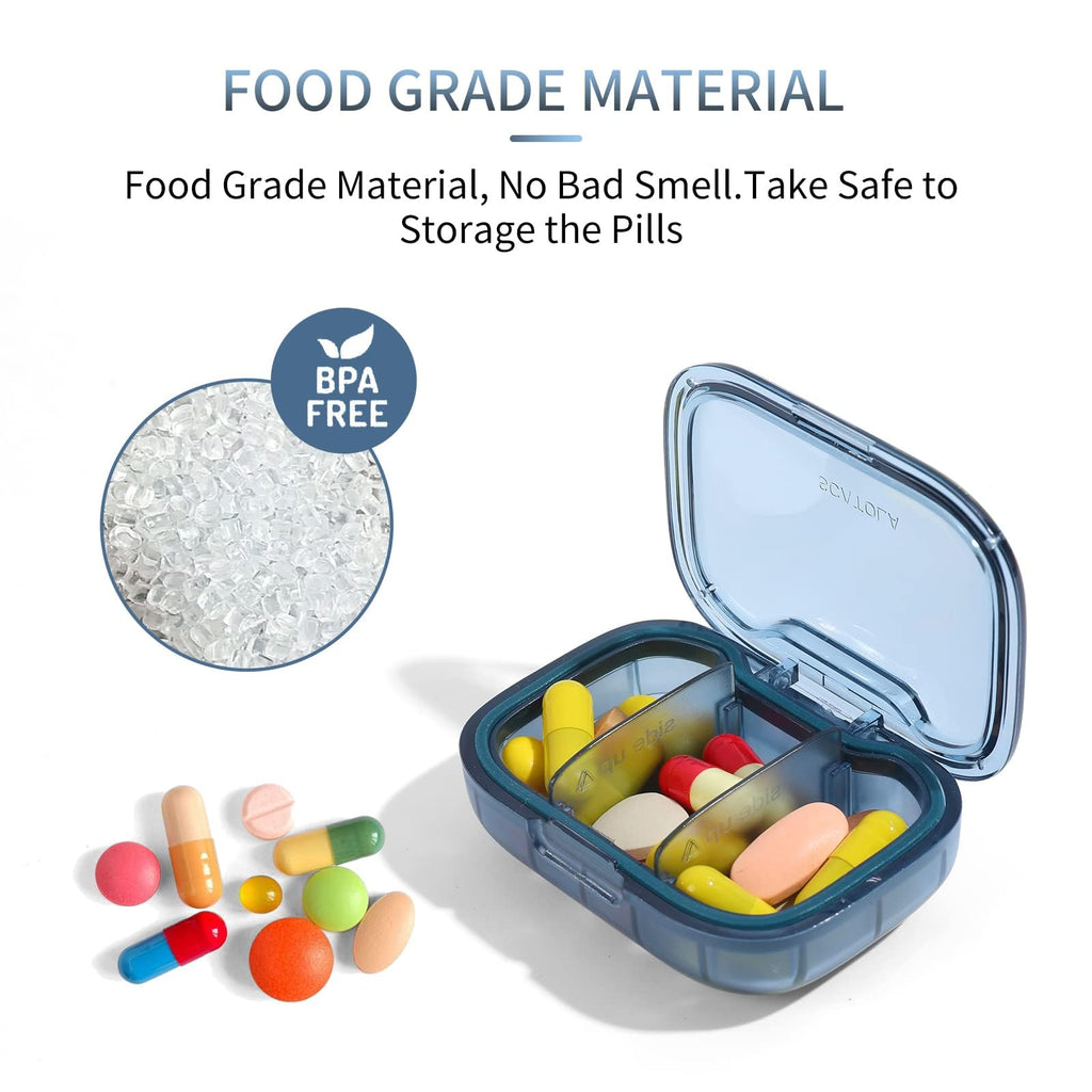 3 Compartment Pill Box, Moisture Proof Pill Case, Travel Pill Organizer for Pocket Purse, Daily Portable Medicine Vitamin/Fish O