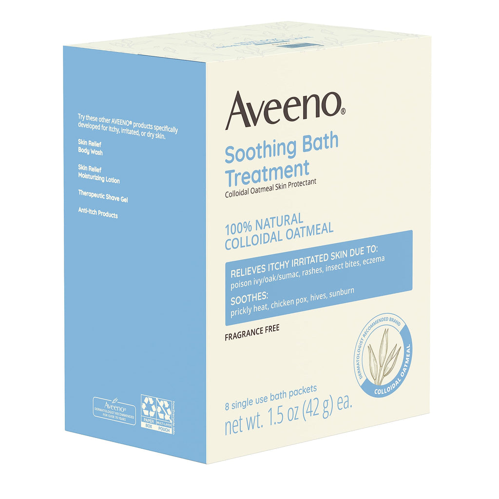 Aveeno Fragrance Free Soothing Bath Treatment, 100% Natural Colloidal Oatmeal, Sensitive Skin Bath Soak for Relief of Dry, Itchy