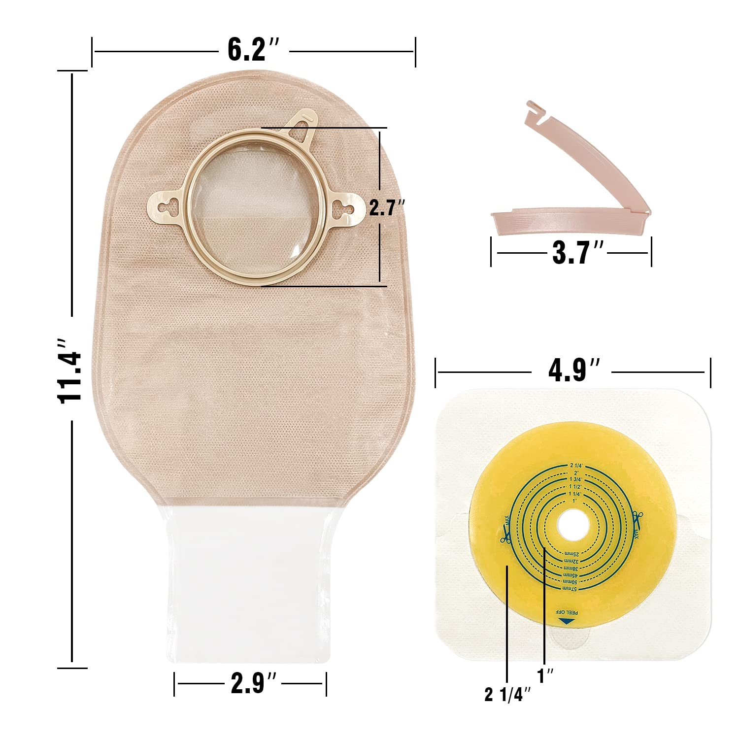 Carbou 21 PCS Colostomy Bags Ostomy Supplies Clamp Drainable Pouches for Colostomy Ileostomy Stoma Care with Measure Card,Cut-to