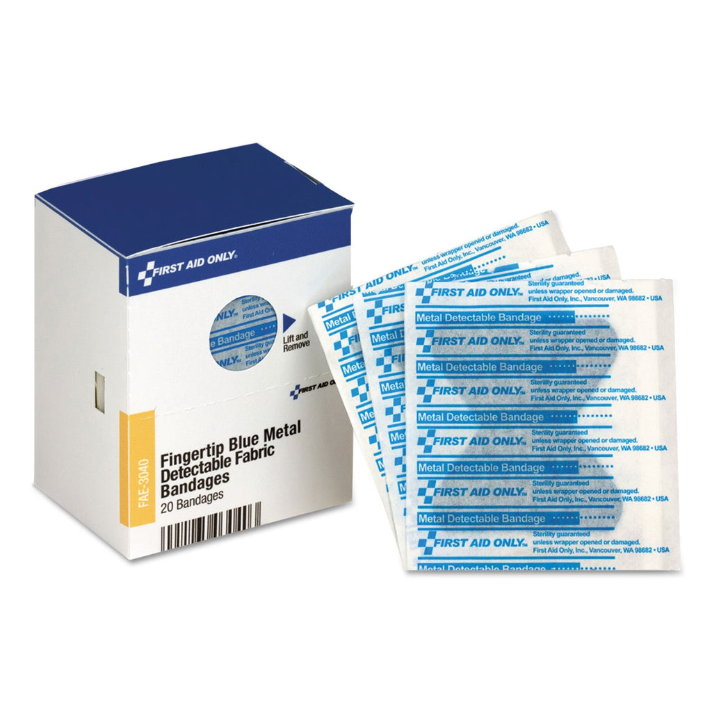 First Aid Only FAE-3040 SmartCompliance Refill Blue Metal Detectable Fingertip Bandages, 20 Count