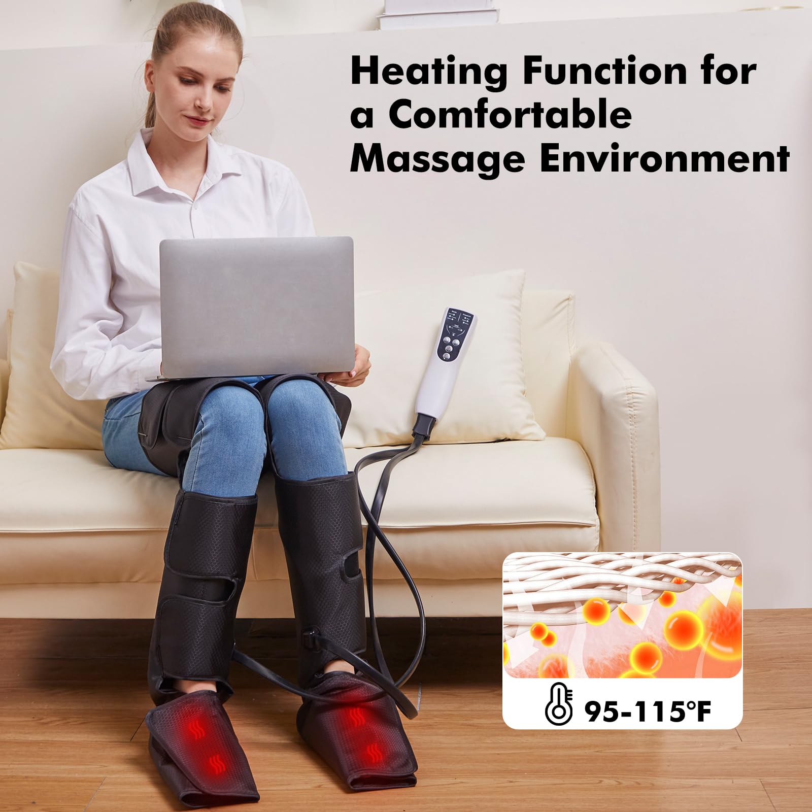 LINGTENG Leg Air Compression Massager for Foot Heat, Air Compression Calf Massage and Thigh Massage, Handheld Controller 3 Inten