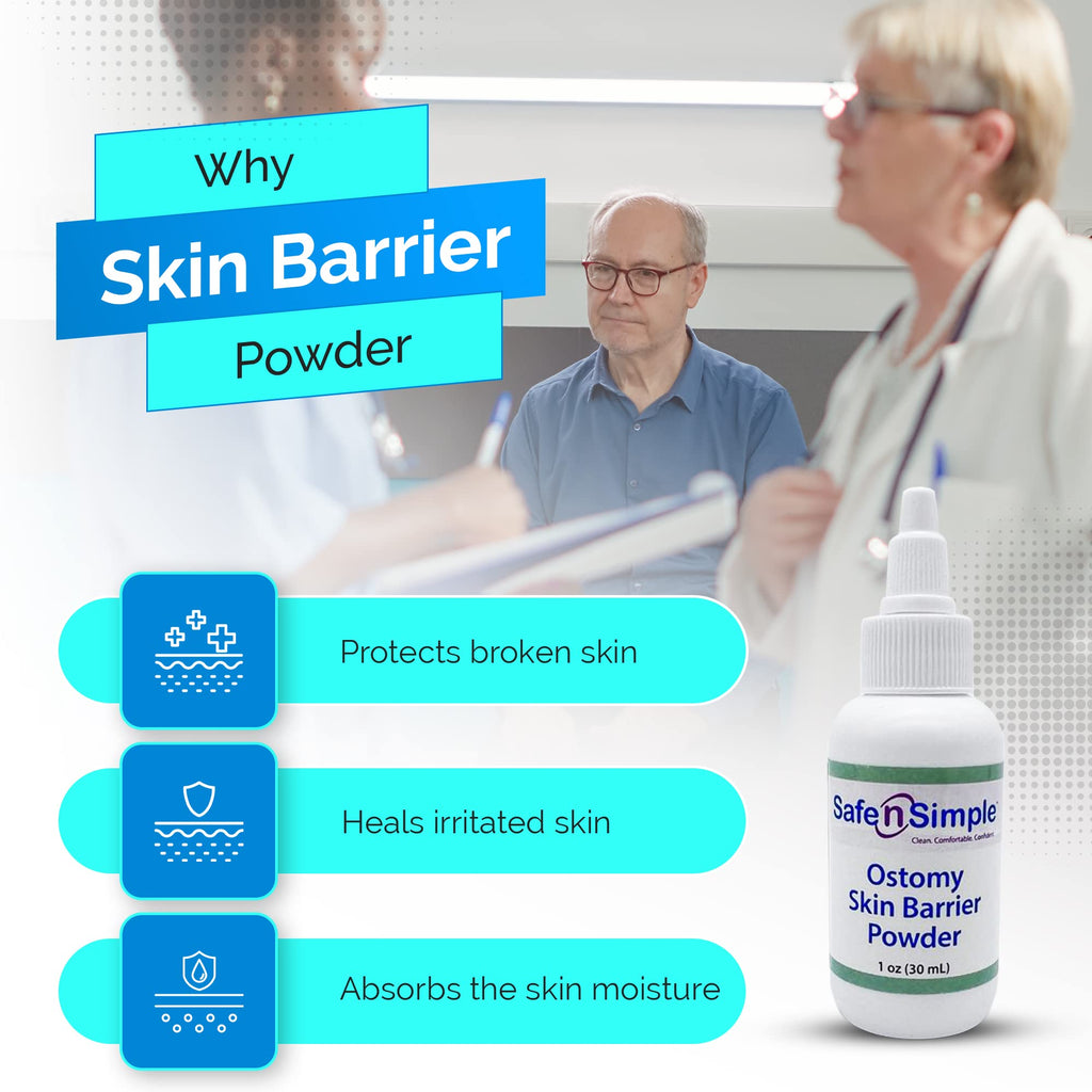 Safe n Simple Stoma Skin Barrier Powder - 5 oz - Medicated Protective Skin Barrier - Ostomy Protection Supplies - Stoma Adhesiv