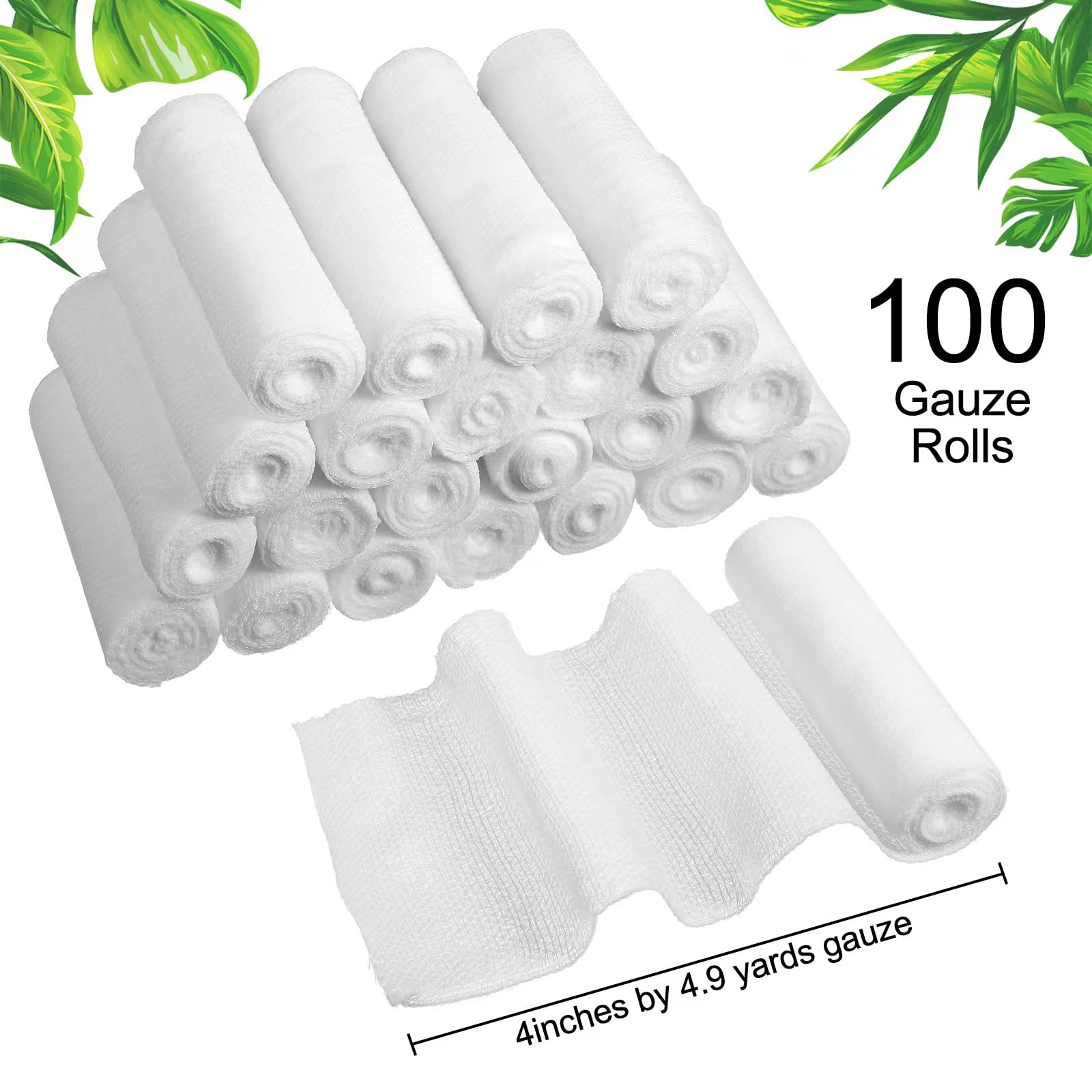 Treela 100 Rolls Gauze Bandage, 4 in x 5 Yards, Elastic Bandages Individual Packaging Sterile Non Latex First Aid Pads Medical B