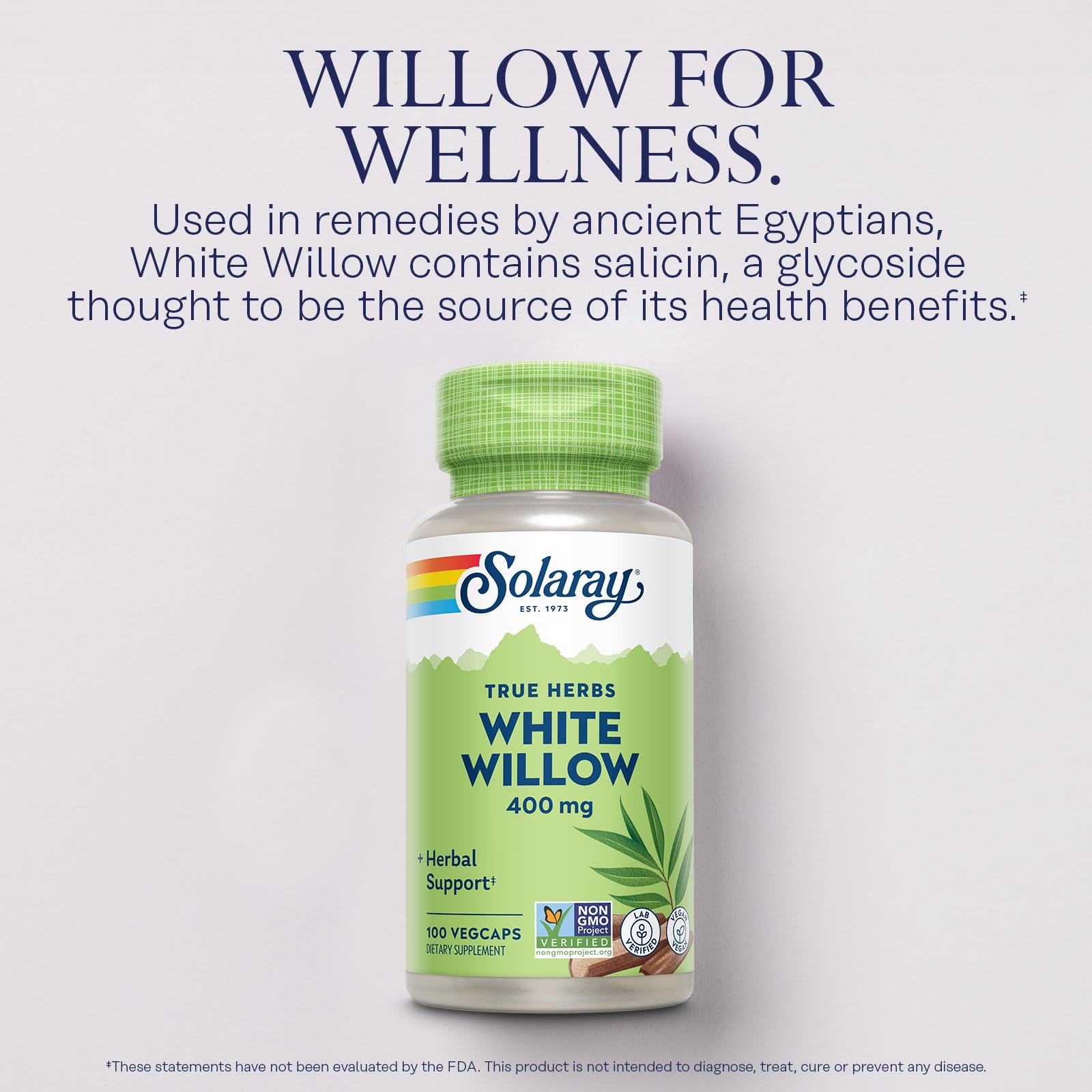 SOLARAY White Willow 400mg - White Willow Bark Capsules - Soothing Herbal Support for Wellness and Comfort w/Naturally Occurring
