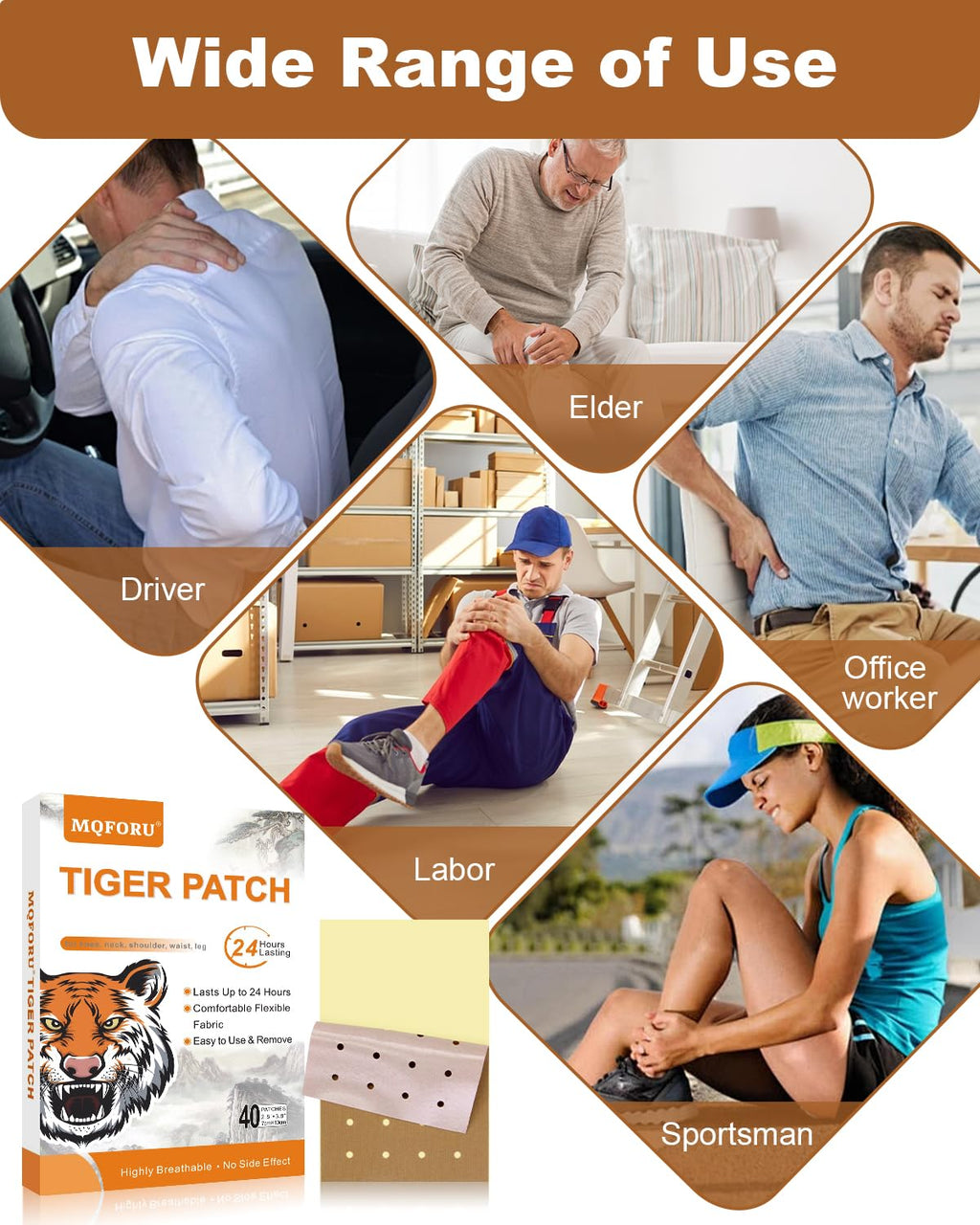 MQFORU Tiger Patches, 40 Pcs Chinese Tiger Plaster, Natural Herbal Adhesive Plasters for Muscle Joint Purposes, Maximum Strength