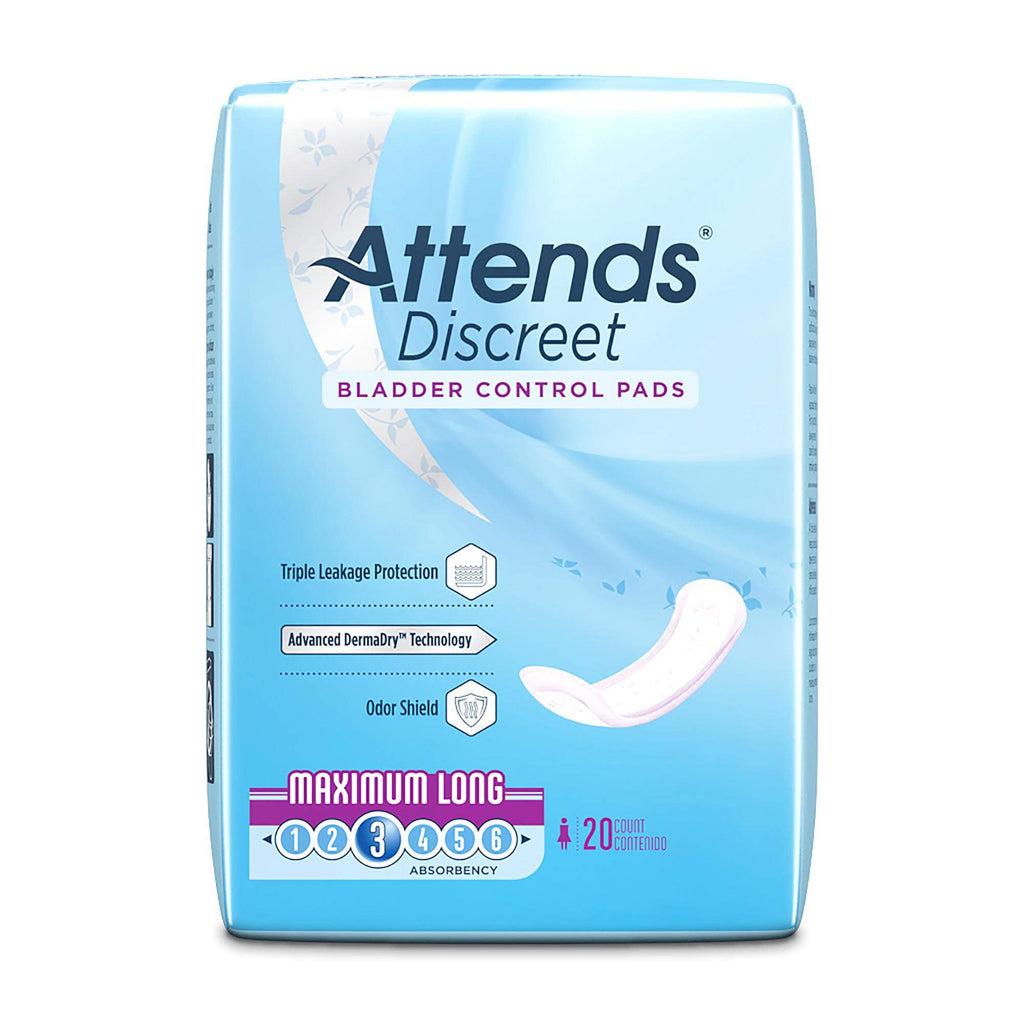 Attends Discreet Bladder Control Pads, Maximum Absorbency, One Size Fits Most, 14 1/2 in