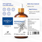 HIQILI 100ML Peppermint Oil, for Homemade Spray, Diffuser, 100% Pure Natural 3.38 Fl Oz