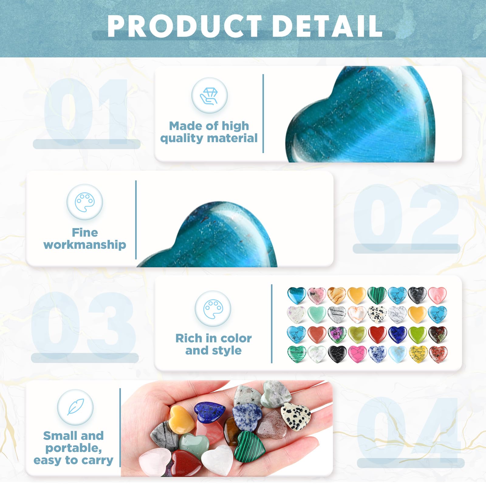 Nuenen 40 Pcs 1.4 Inch Heart Stone Bulk Valentines Gifts Heart Shaped Rock Worry Stone Tiny Trinkets Healing Crystal Gemstone Lo