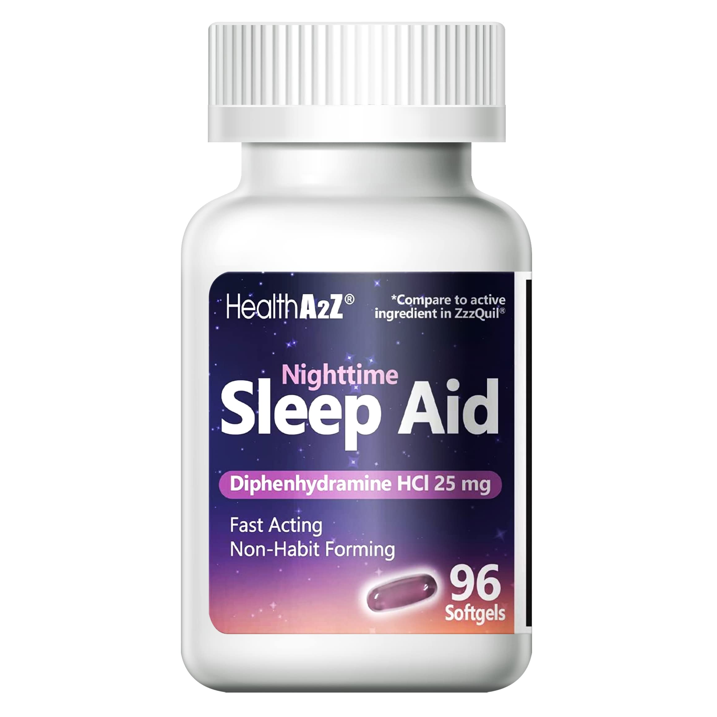 HealthA2Z Sleep Aid, Diphenhydramine HCl 25mg Softgels, Supports Deeper, Restful Sleeping, Non Habit-Forming (96 Softgels)