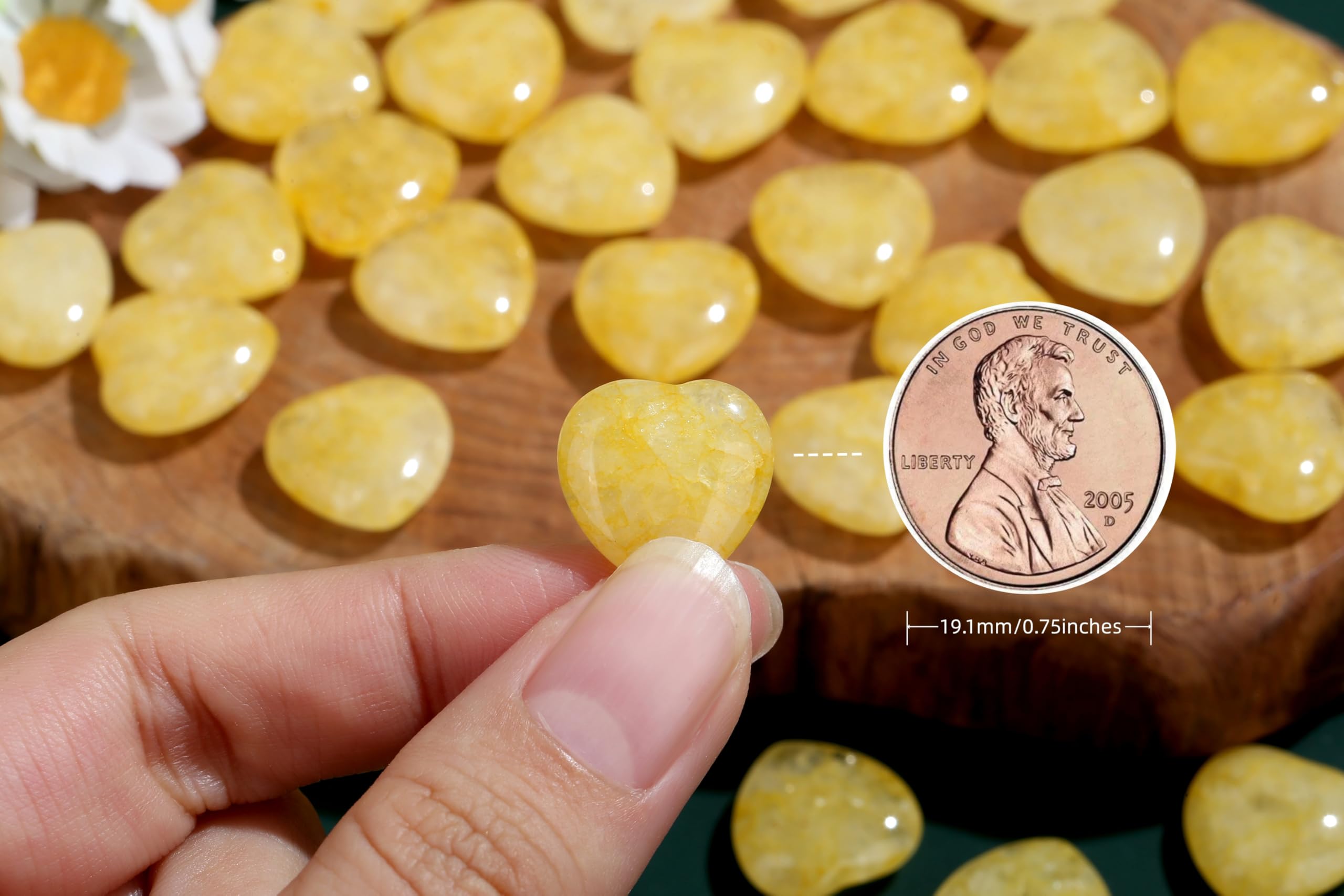 NUKAYAI 20PCS Citrine Heart Healing Crystals Set Stones Love Shaped Polished Crystal Cute Pocket Thumb Reiki Wholesale Set Gifts