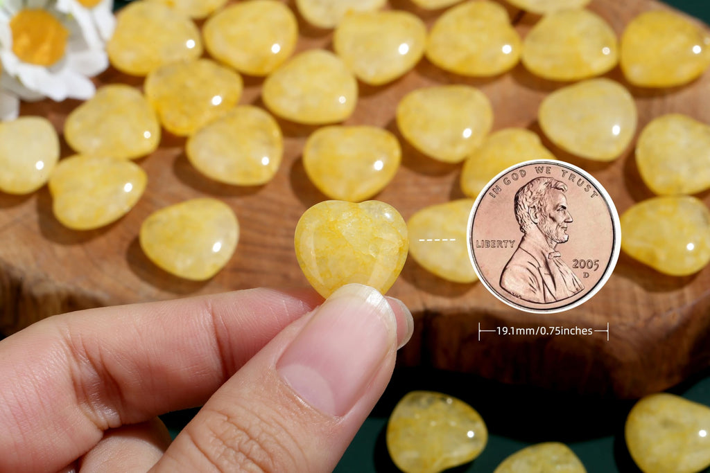 NUKAYAI 20PCS Citrine Heart Healing Crystals Set Stones Love Shaped Polished Crystal Cute Pocket Thumb Reiki Wholesale Set Gifts