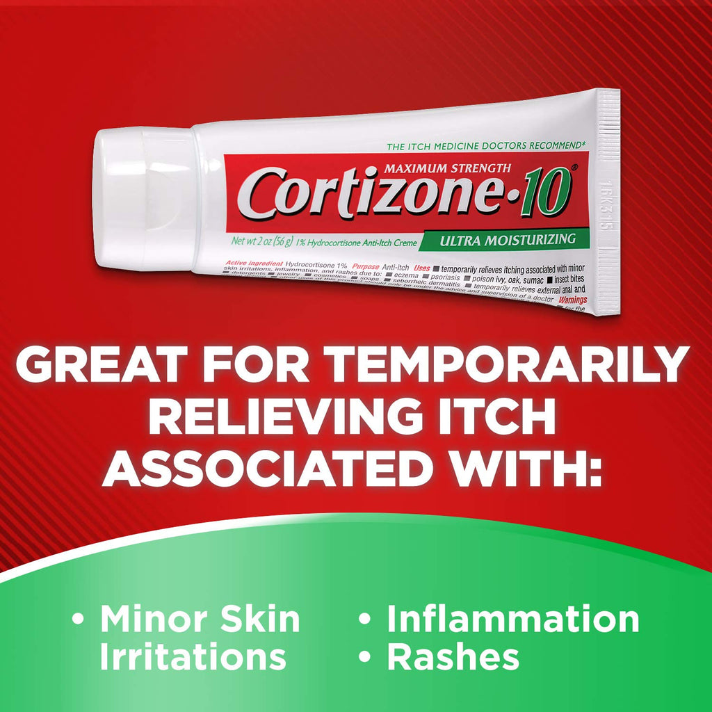 Cortizone 10 Maximum Strength Plus Ultra Moisturizing Anti-Itch Cream, 1% Hydrocortisone, 2 oz.