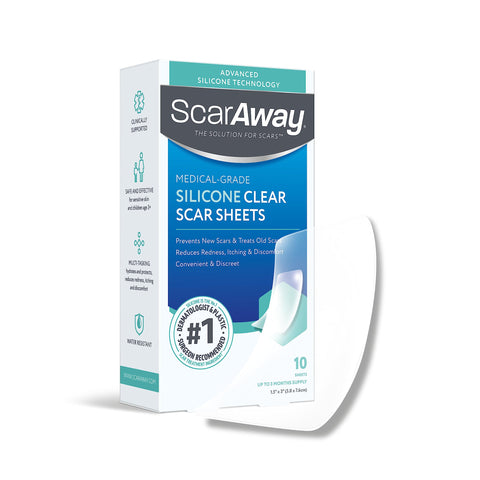 ScarAway Clear Silicone Scar Sheets, White, 10 Count