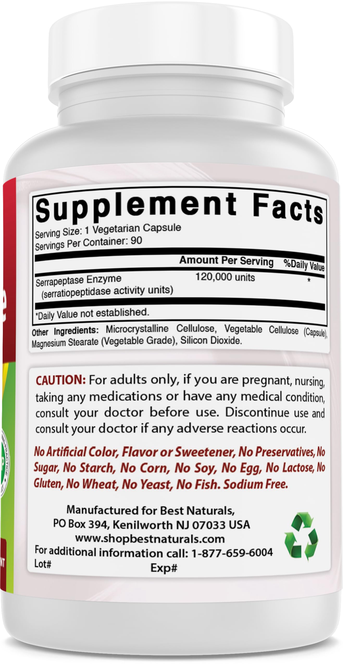 Best Naturals Serrapeptase 120000 SPUs 90 Vegetarain Capsules - Supports Sinus Health