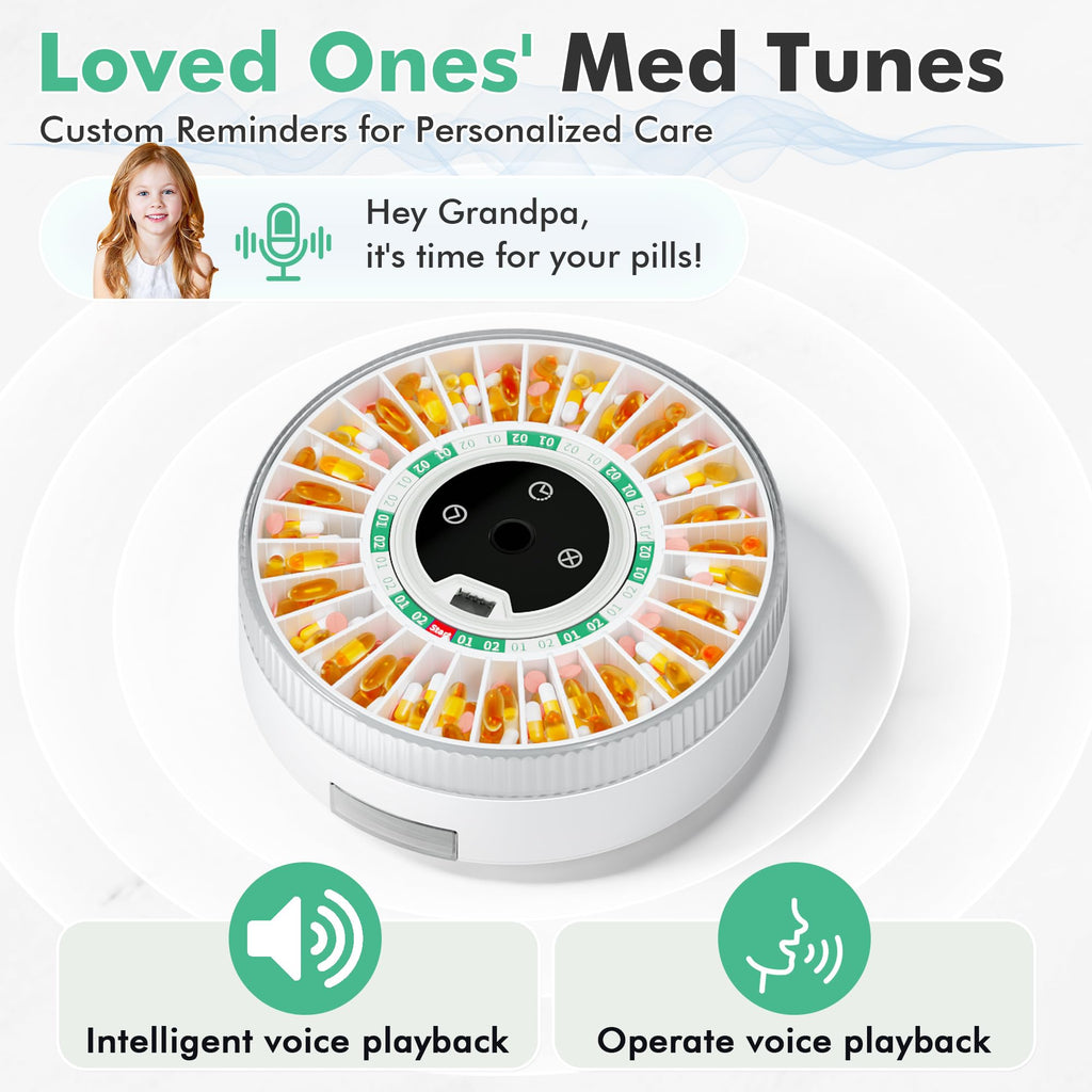 Windtrace Bluetooth Automatic Pill Dispenser for Elderly with Alarm, Smart Pill Dispenser with 31-Slot, Fingerprint& Mechanical