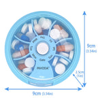 Pill Organizer Travel Pill Cases Weekly Cute Round Pill Box Purse Pill Container Portable Small Medicine Organizer (Blue+Bag)