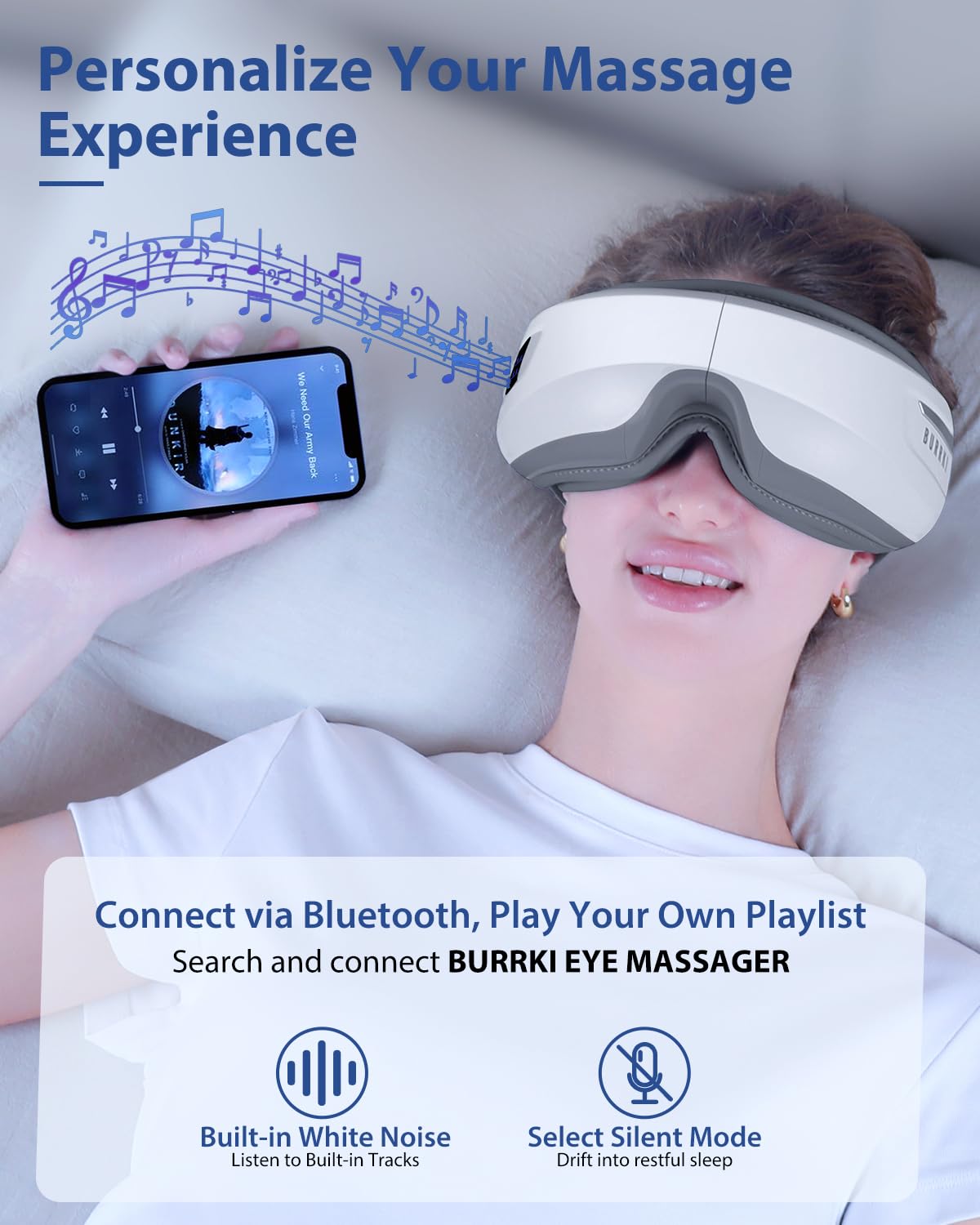 Eye Massager with Heat & Bluetooth Music, Birthday Valentine's Day Gifts for Women Men, Heated Eye Mask for Migraines Relief, Re