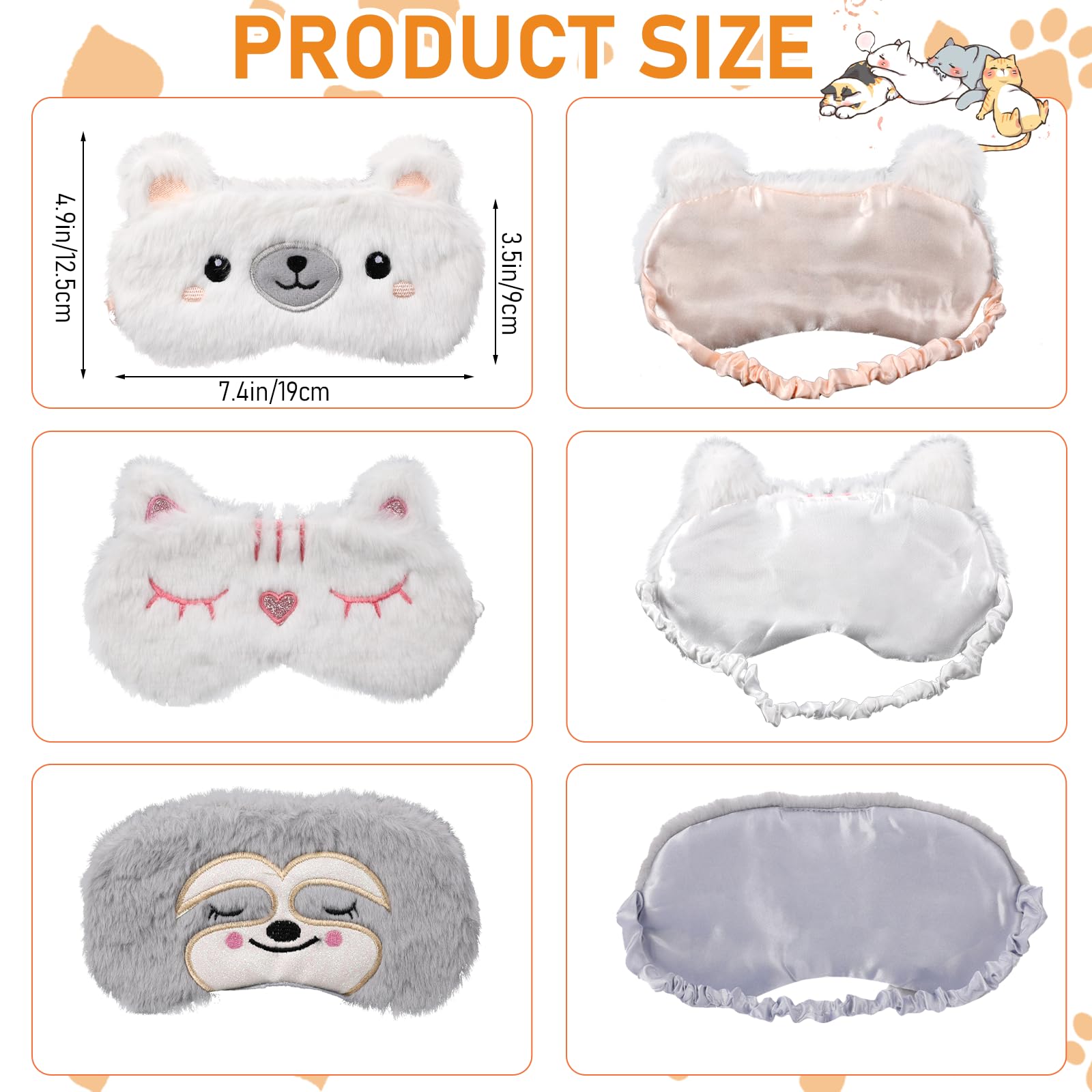 3 Pieces Cartoon Cute Cat Sleeping Eye Mask, Cute Sleeping Eye Mask, Soft Plush Eye Mask, Cartoon Style, Night Sleeping Eye Mask