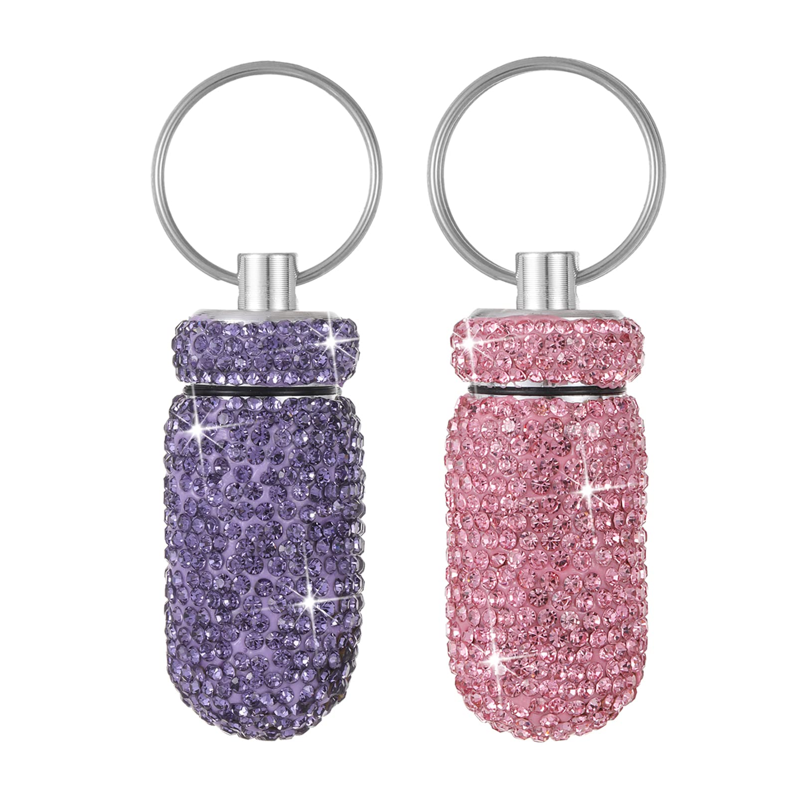 Bling Pill Case Portable Travel Pill Container Bottle Rhinestone Waterproof Small Pill Holder with Keychain Cute Mini Pill Stora