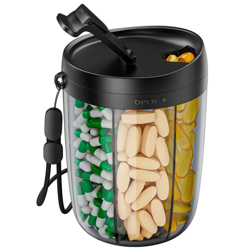 PULIV Large Pill Bottle Organizer, Supplement Organizer for Holding 6 Various Vitamins, Pill Box Case with Anti-Mixing & Wide Op