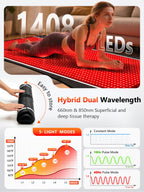 77.6 x 36 Red Light Therapy Mat for Body, 1408 LEDs (660nm& 850nm) Tri-Chip Dual Wavelength Infrared Red Light Blanket Pad, 5 Mo
