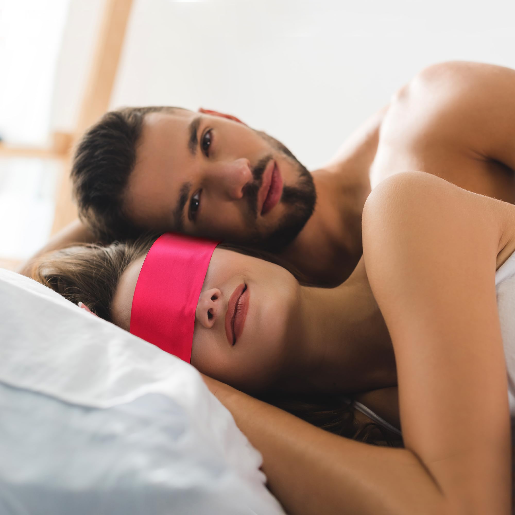 FRESHME 2pcs Silk Bundle Satin Sleep Mask Eye Mask Blindfold - Blockout Light Soft Adjustable Blind Cover Eye Mask, Valentine's