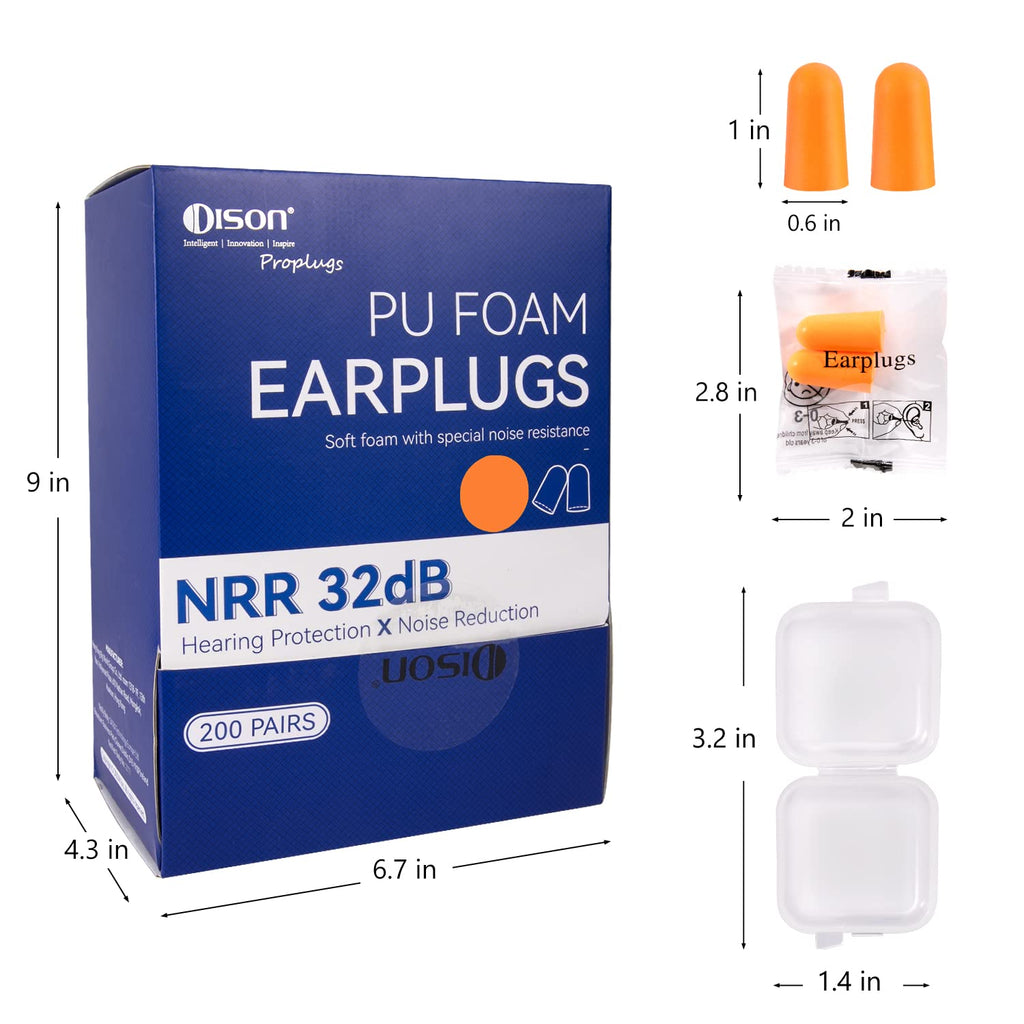 200Pairs Foam Earplugs, 32dB Disposable Noise Reduction Ear Plugs, Hearing Protection Bulk Ear Plugs for Shooting Range, Work, T
