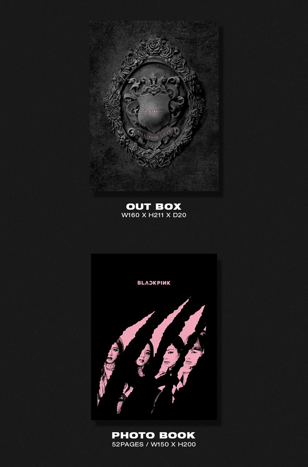 YG Blackpink - Kill This Love [Black ver.] (2nd Mini Album) CD+52p Photobook+Lyrics Book+4Photocards+Polaroid Photocard+Sticker
