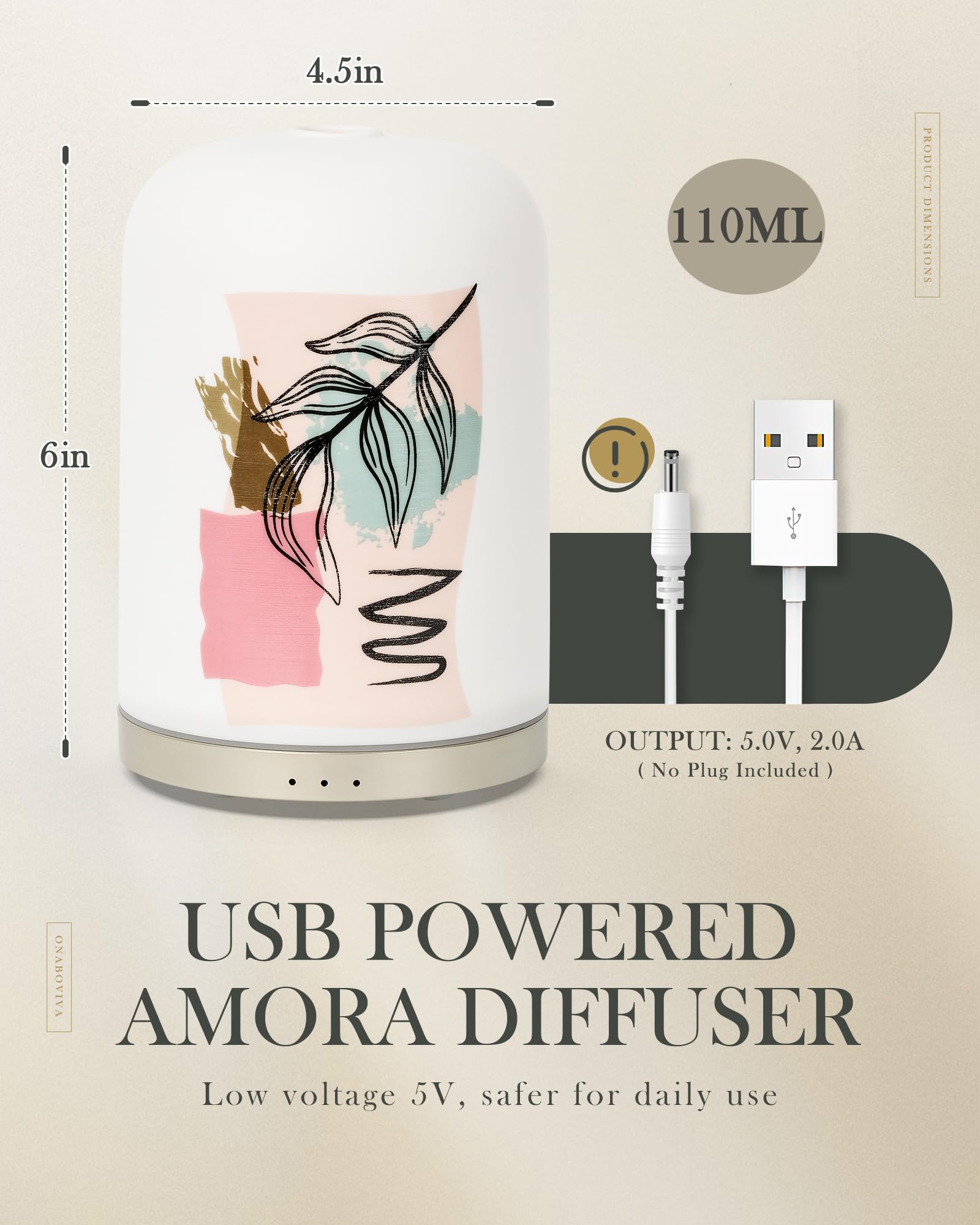 110ML Essential Oil Diffuser with Handmade Ceramic Cover, Aromatherapy Diffuser for Large Room, Quiet Ultrasonic Aroma Diffuser